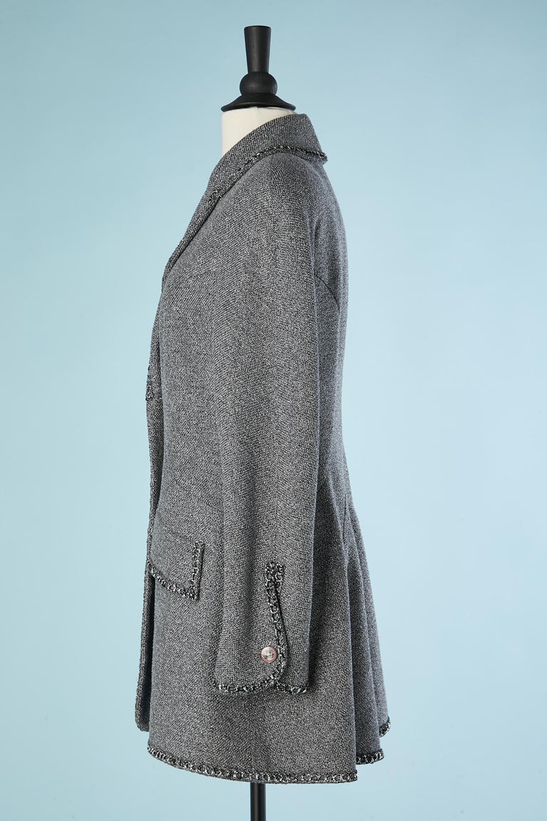 Grey and black tweed lurex double-breasted jacket Chanel For Sale at ...