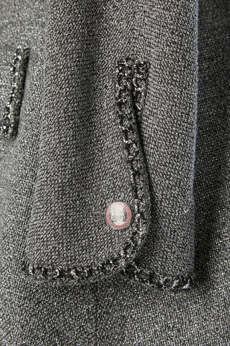 Grey and black tweed lurex double-breasted jacket Chanel For Sale at ...