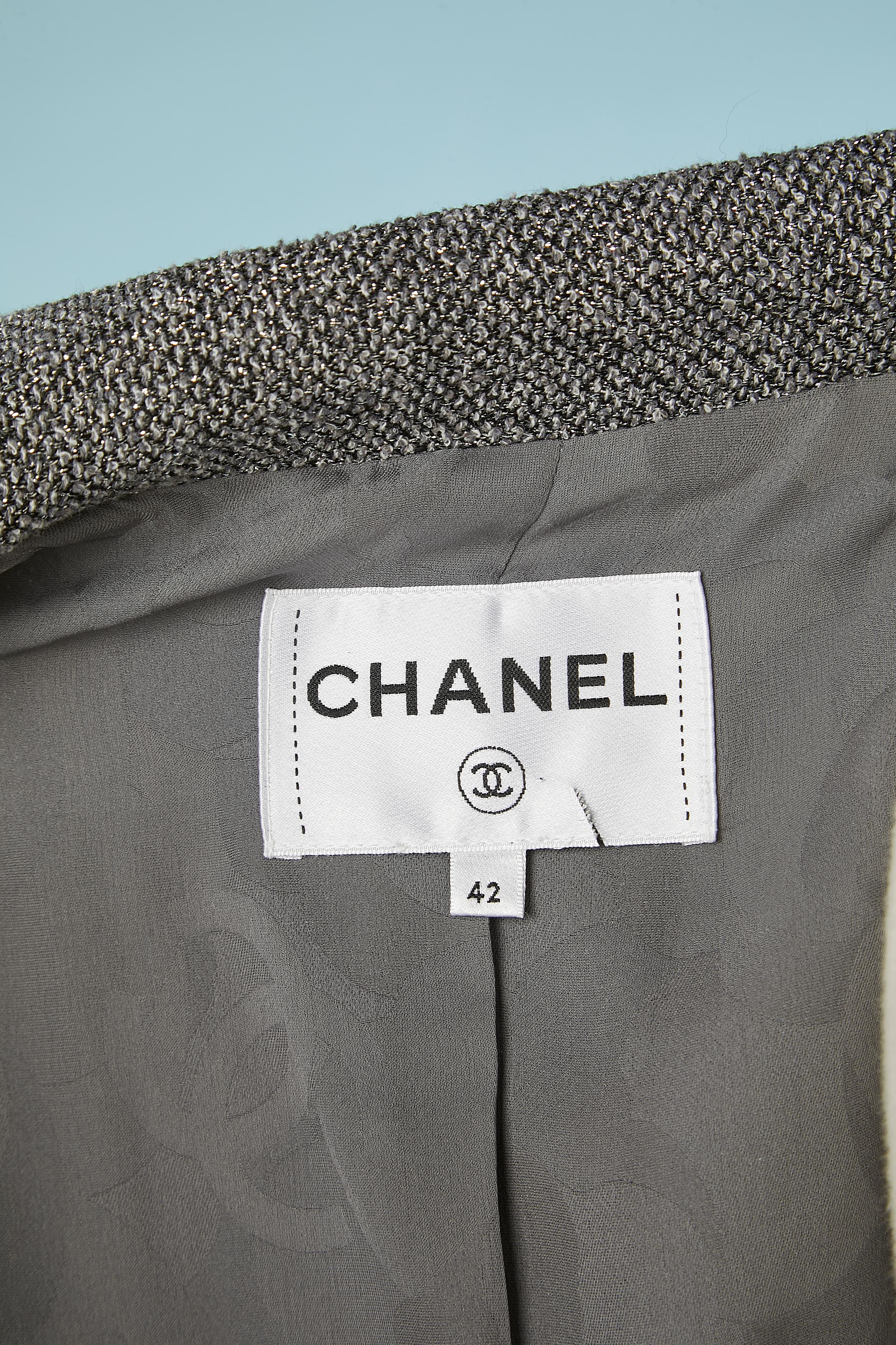 Grey and black tweed lurex double-breasted jacket Chanel  For Sale 3