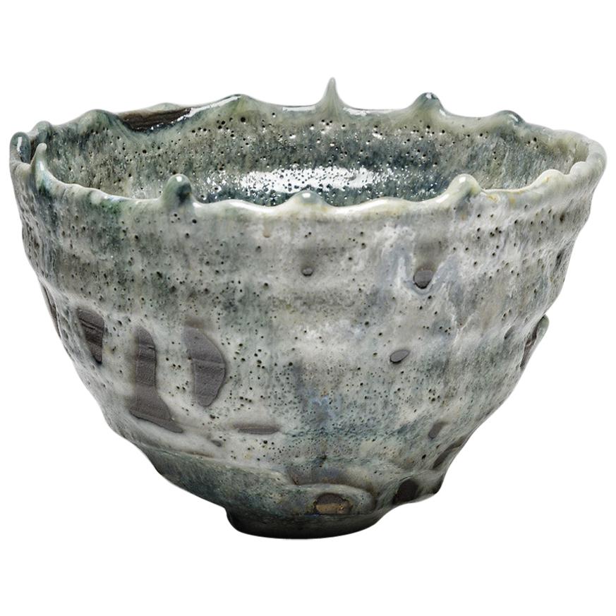 Grey and Blue Large Stoneware Ceramic Bowl or Basket by Lukas Richarz Handmade