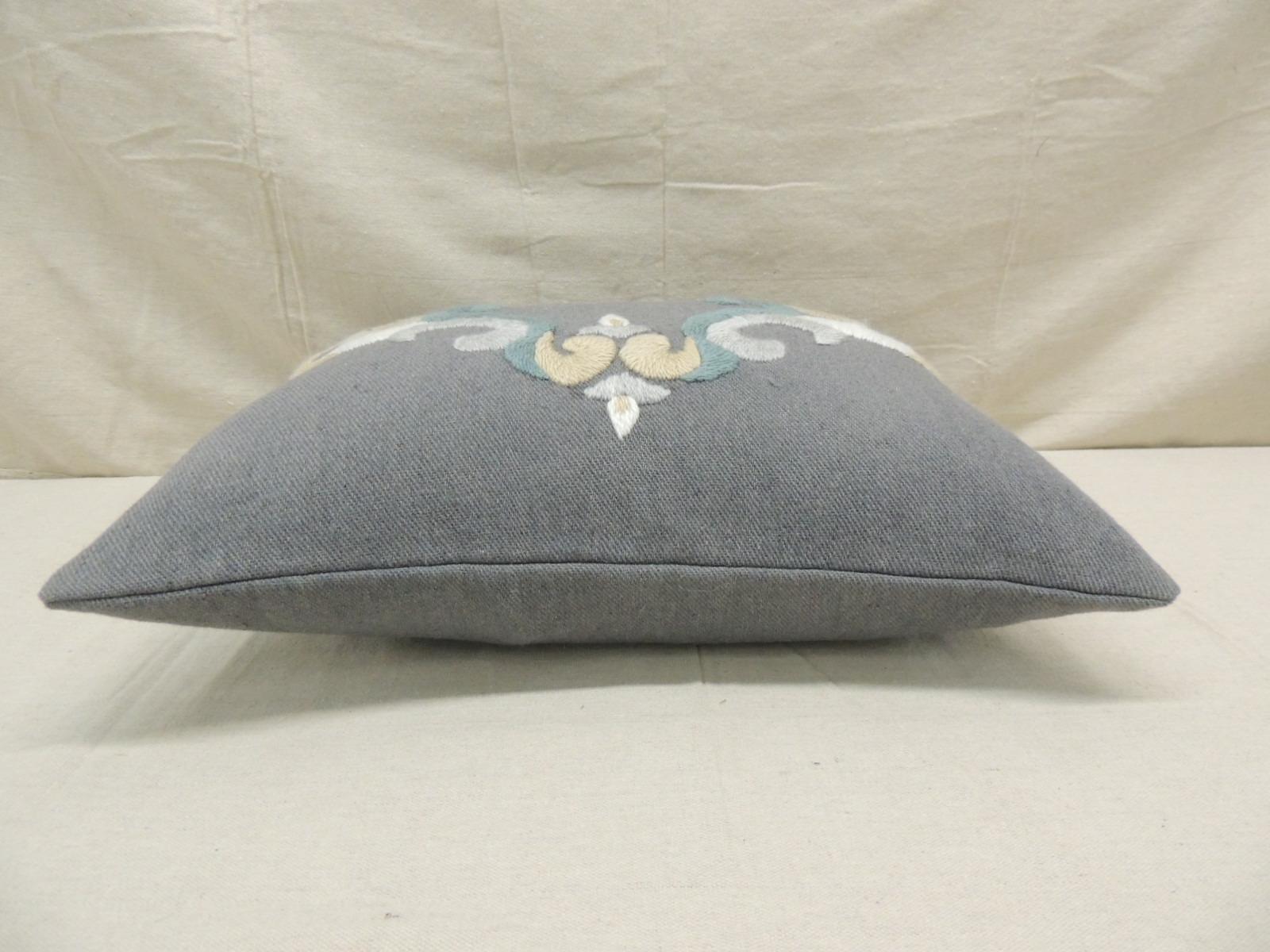 Grey and Blue Woven and Embroidered Alpaca Decorative Bolster In Good Condition In Oakland Park, FL