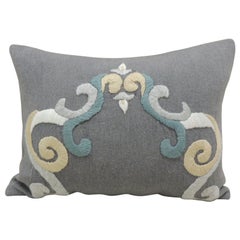 Grey and Blue Woven and Embroidered Alpaca Decorative Bolster