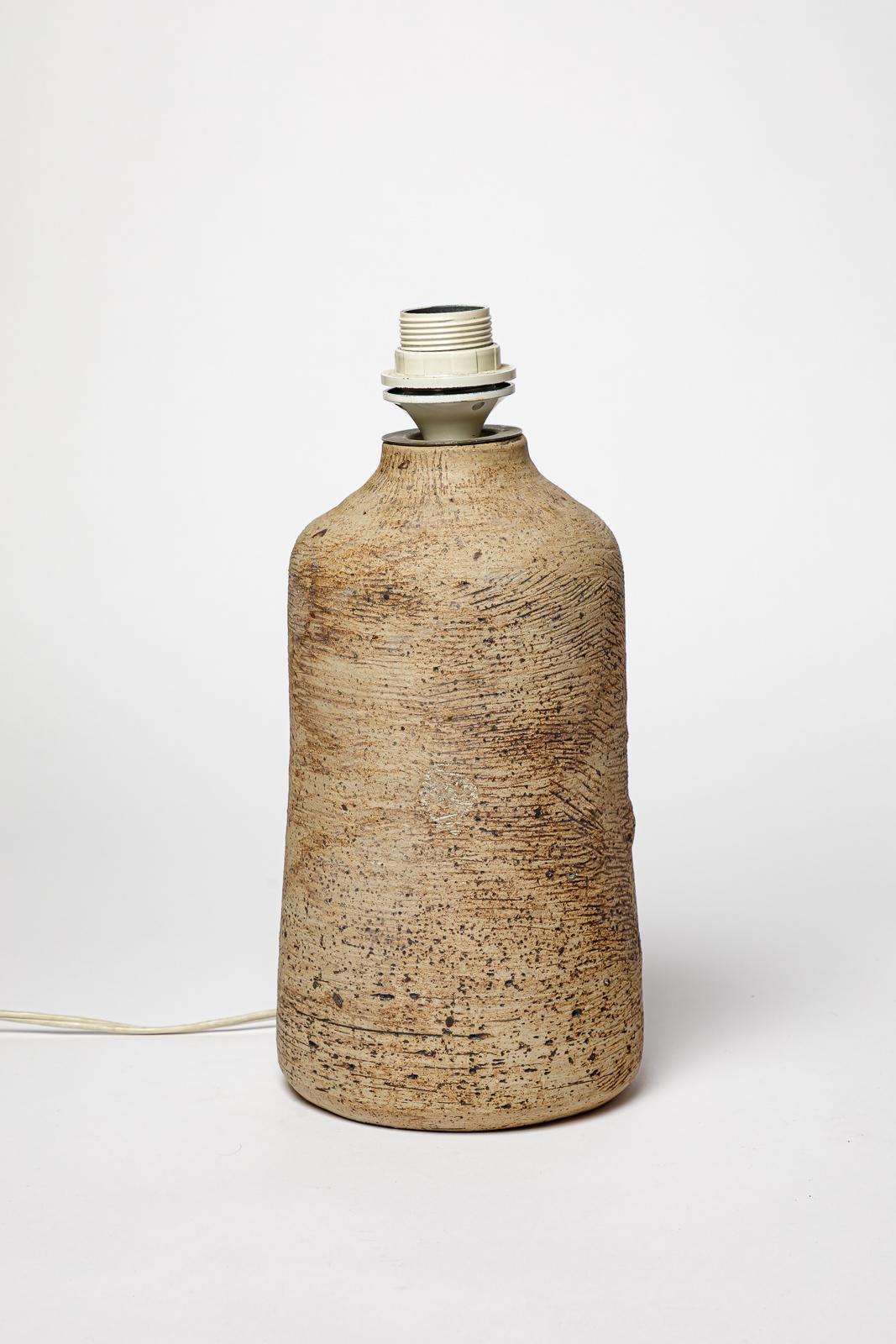 Mid-Century Modern Lampe de table en céramique grise et brune en grès design du 20e siècle signée 1970 en vente