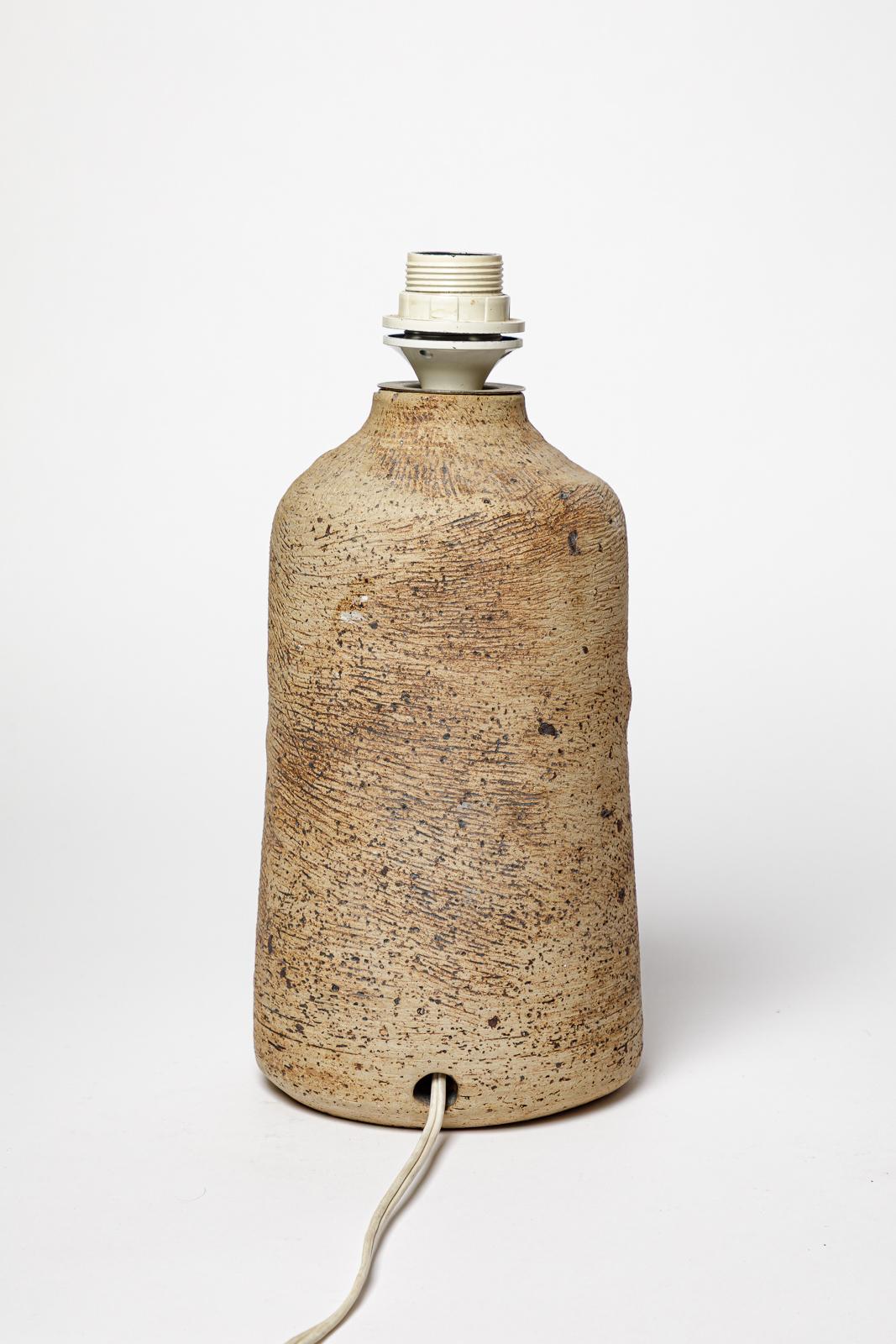 Lampe de table en céramique grise et brune en grès design du 20e siècle signée 1970 Excellent état - En vente à Neuilly-en- sancerre, FR