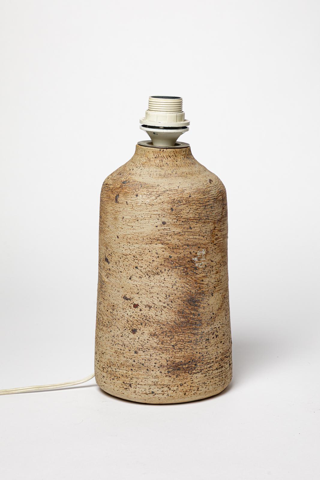 20ième siècle Lampe de table en céramique grise et brune en grès design du 20e siècle signée 1970 en vente