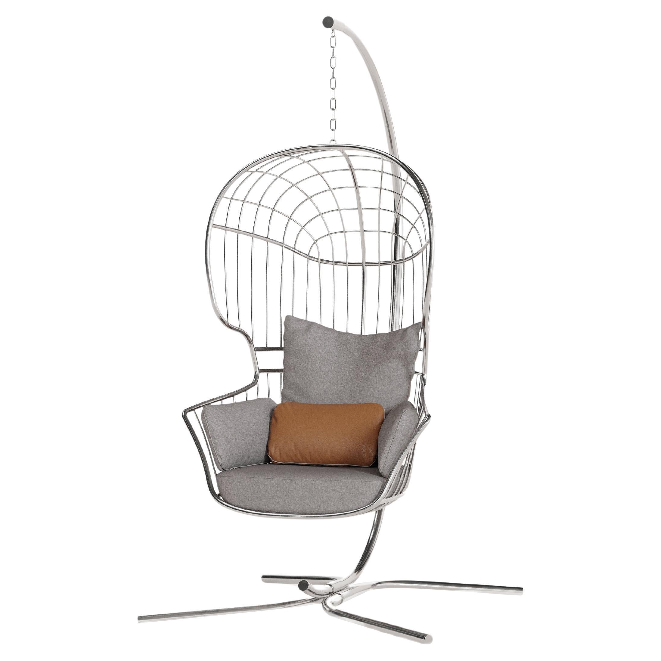 Sedia pensile da esterno grigia e marrone con base