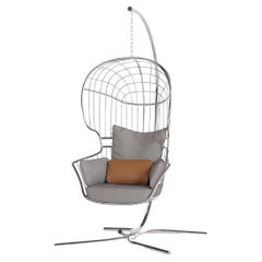 Grey and Brown Outdoor Hanging Chair with Base