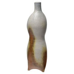 grey and brown stoneware ceramic vase bottle by B. Chassang unique piece 38 cm