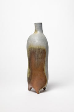 grey and brown stoneware ceramic vase bottle by B. Chassang unique piece