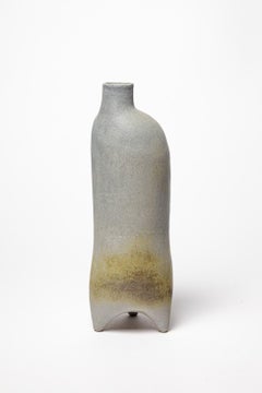 grey and brown stoneware ceramic vase bottle by B. Chassang unique piece