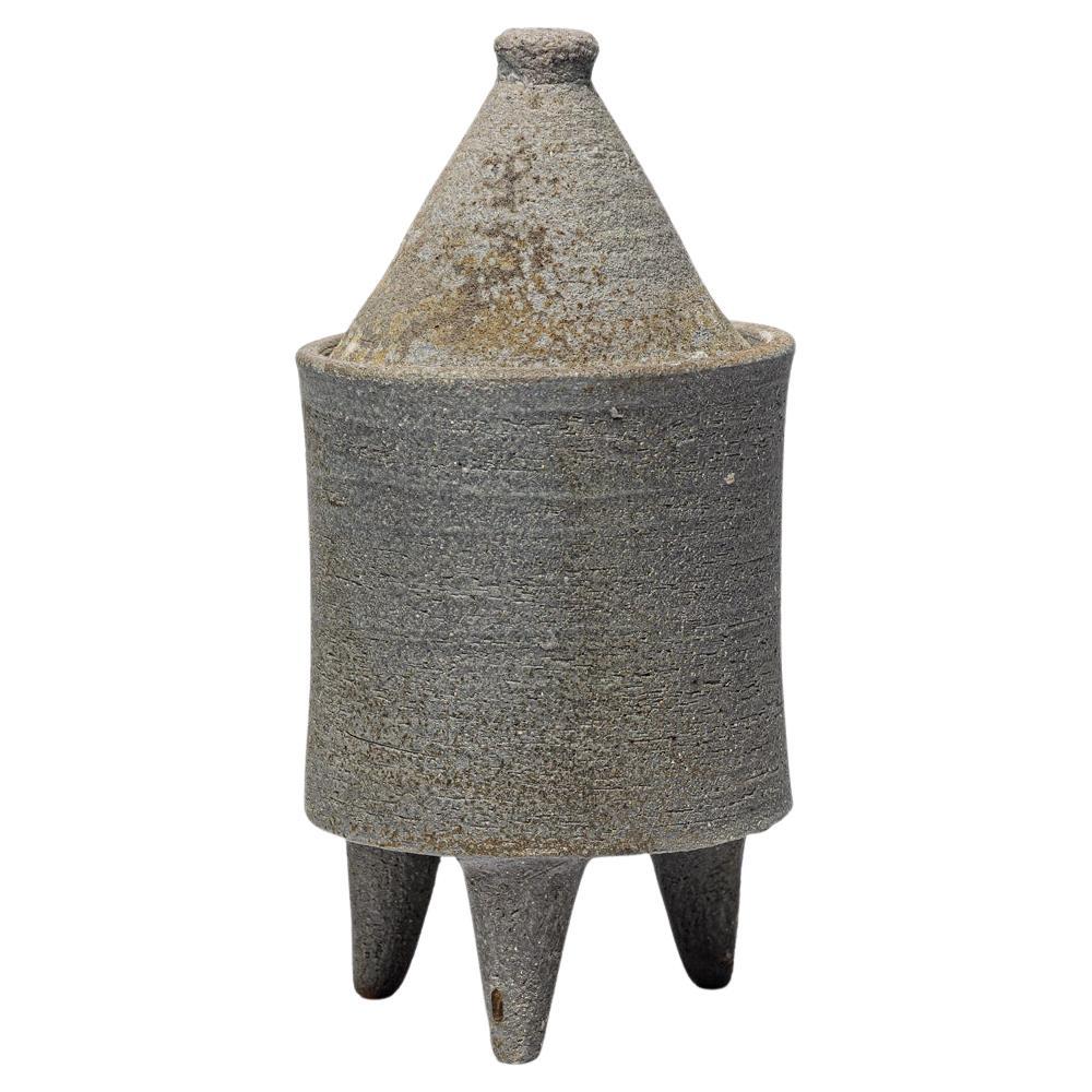 grey and brown stoneware woodfiring ceramic boxe by B. Chassang unique piece