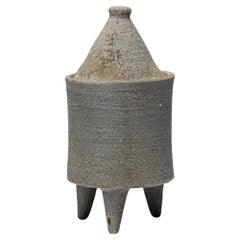 grey and brown stoneware woodfiring ceramic boxe by B. Chassang unique piece