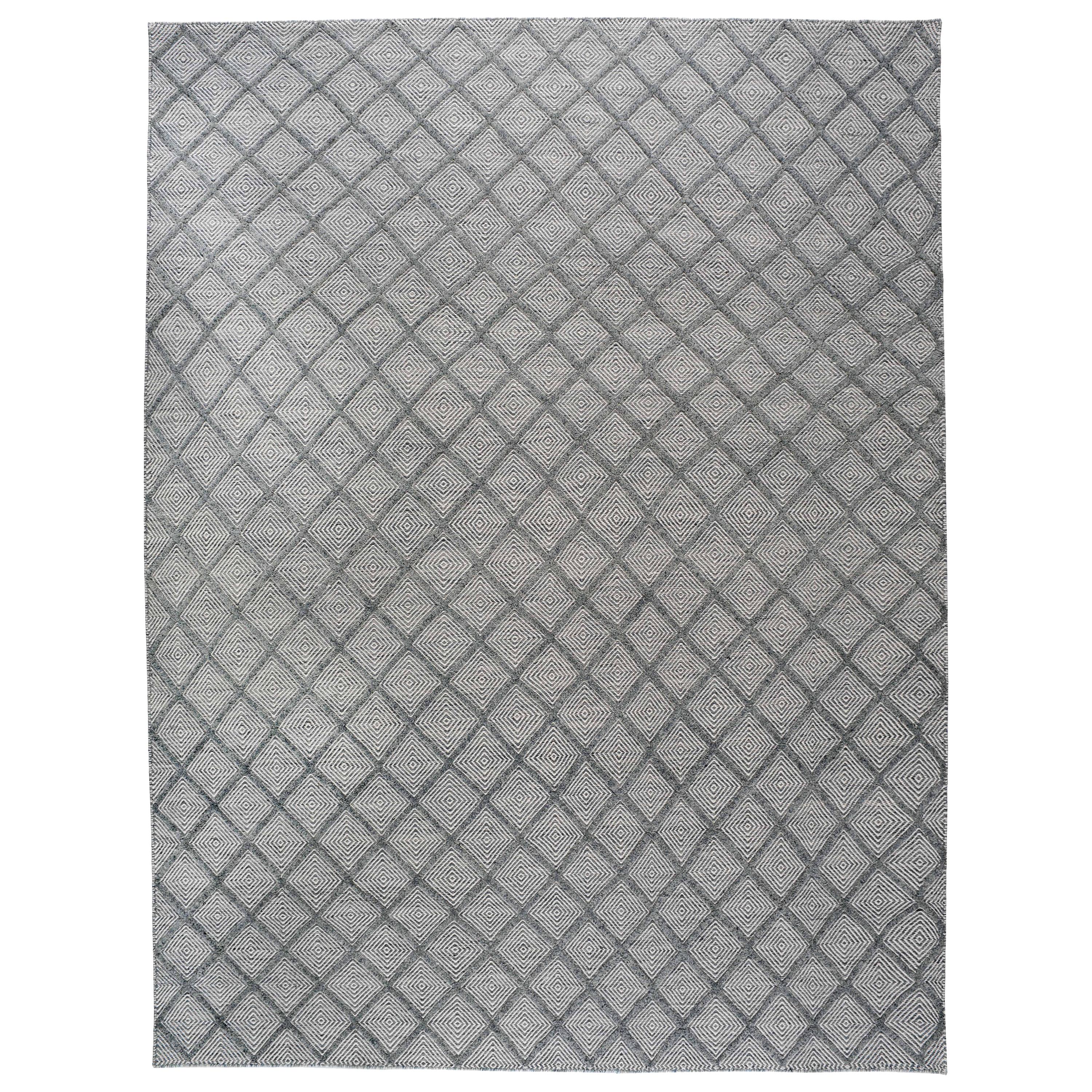 Wollteppich in Grau und Creme mit Diamanten