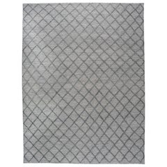 Wollteppich in Grau und Creme mit Diamanten