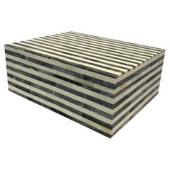 Grey And Cream Stripe Lidded Bone Box, India, Contemporary