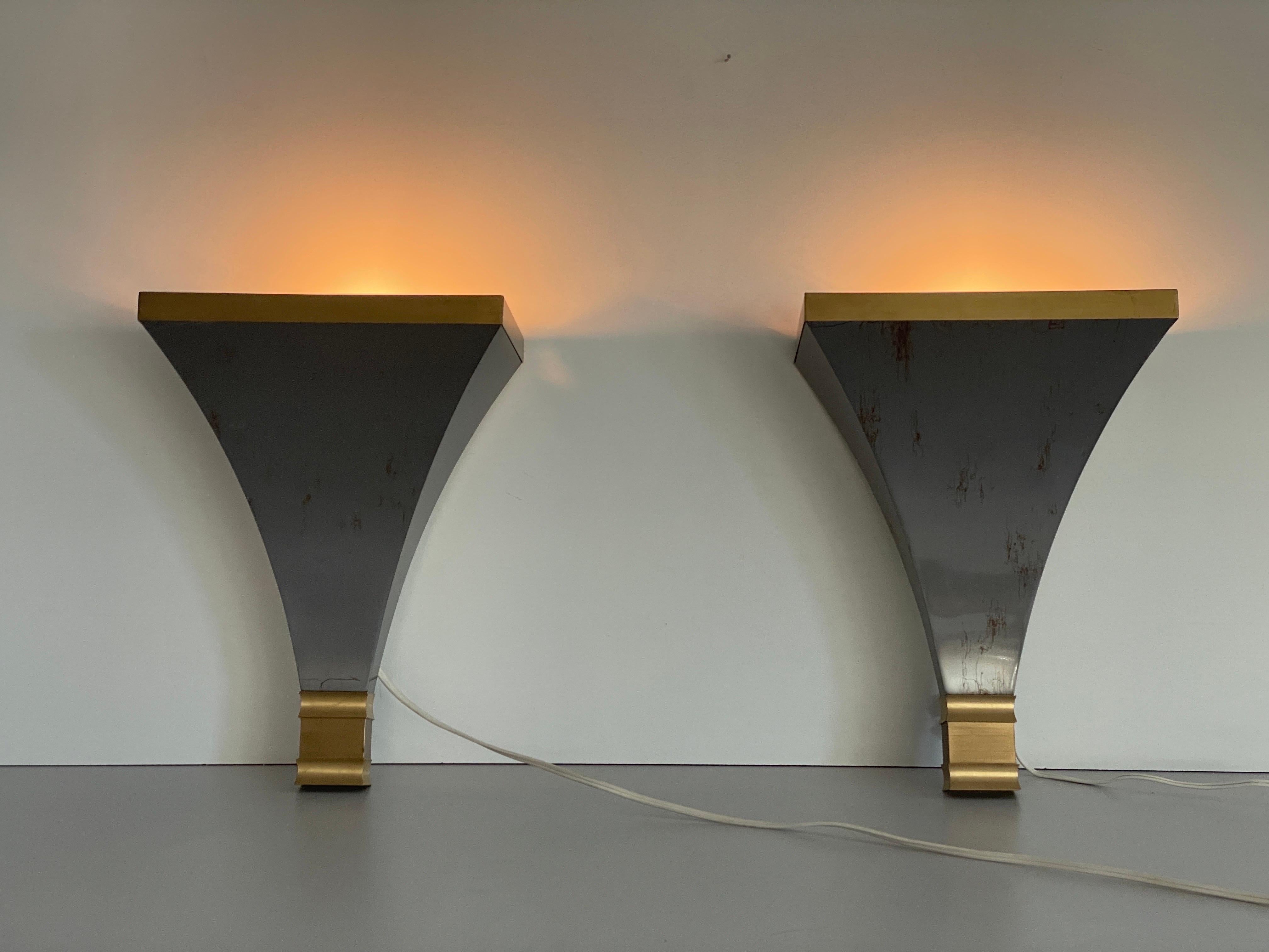 Grey and Gold metal Pair of Sconces by Art-Line, 1980s, Germany For Sale 5