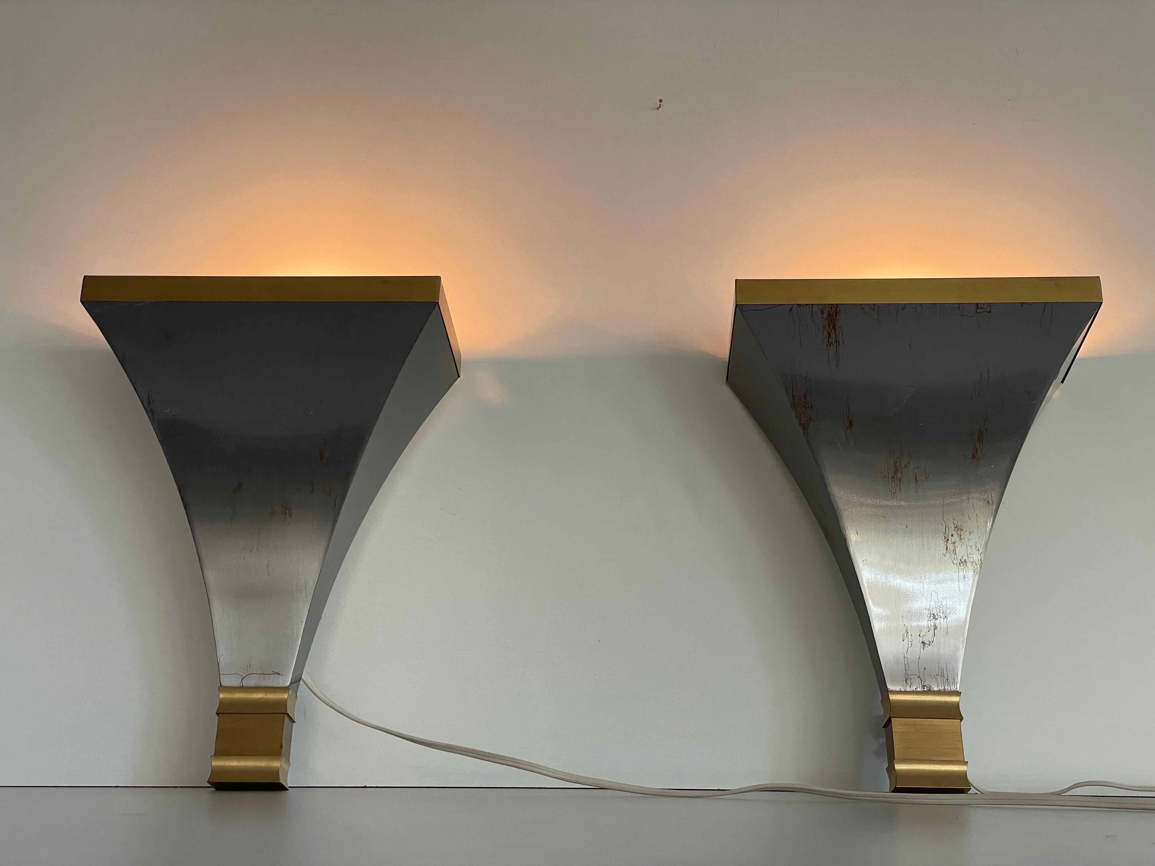 Grey and Gold metal Pair of Sconces by Art-Line, 1980s, Germany For Sale 6