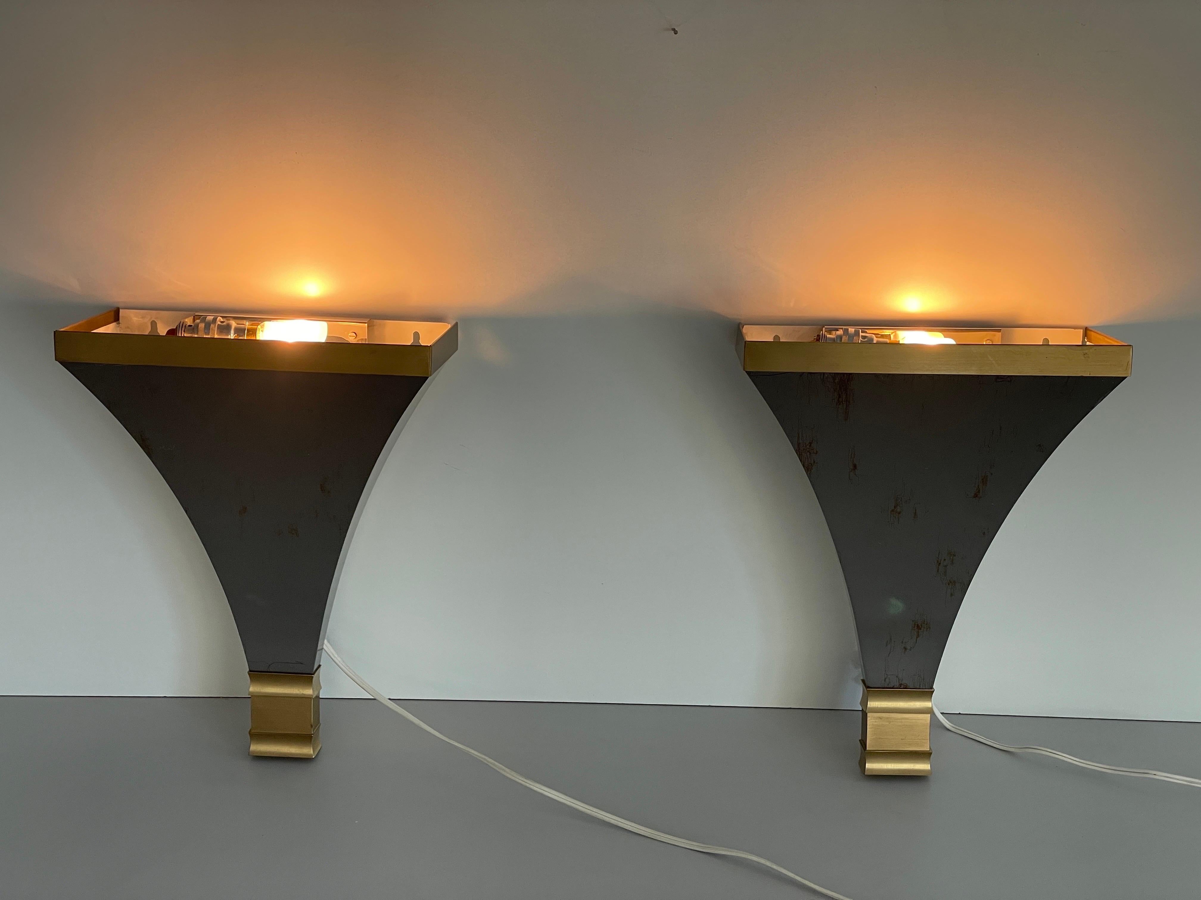 Grey and Gold metal Pair of Sconces by Art-Line, 1980s, Germany For Sale 7