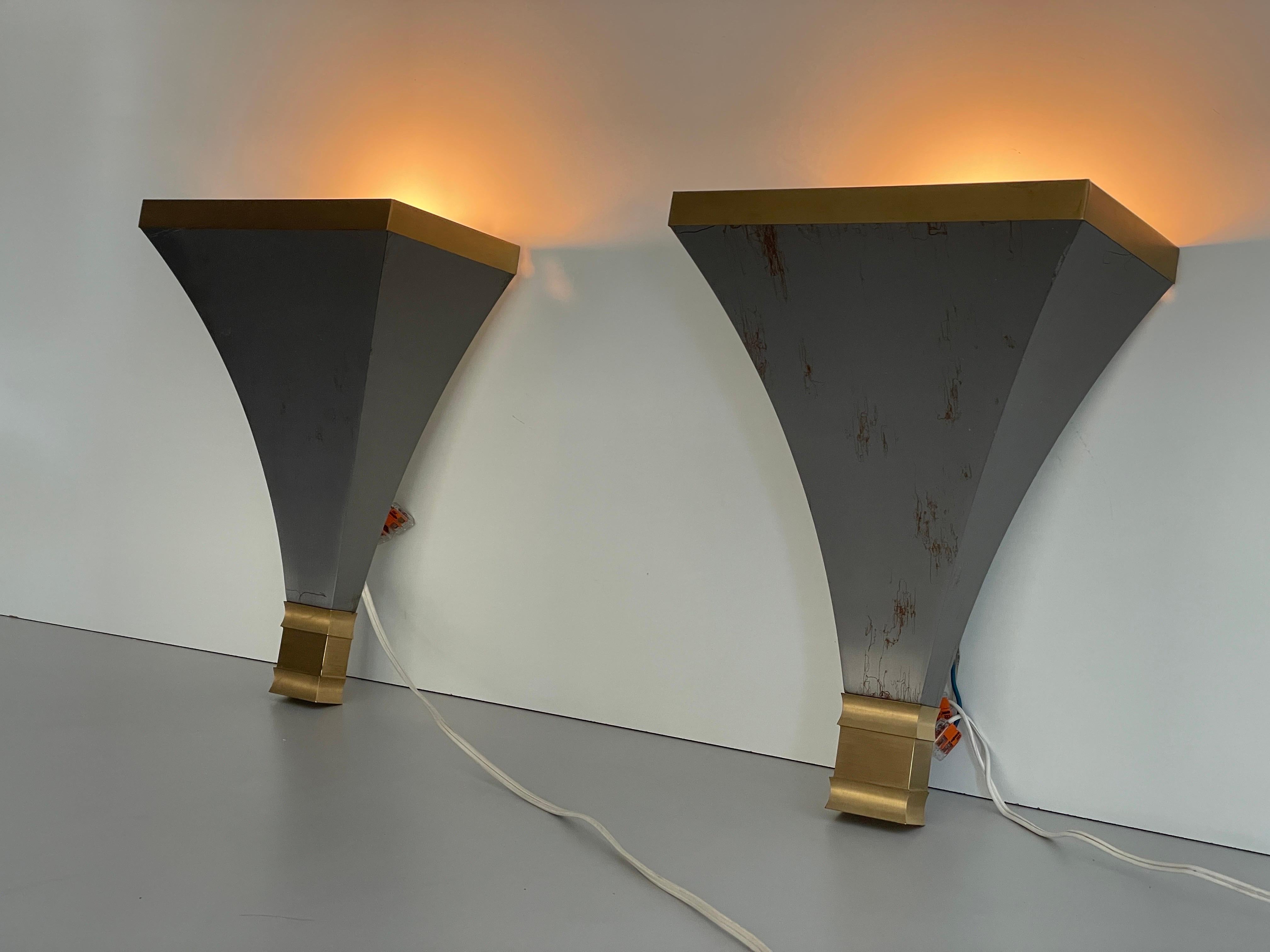 Grey and Gold metal Pair of Sconces by Art-Line, 1980s, Germany For Sale 8