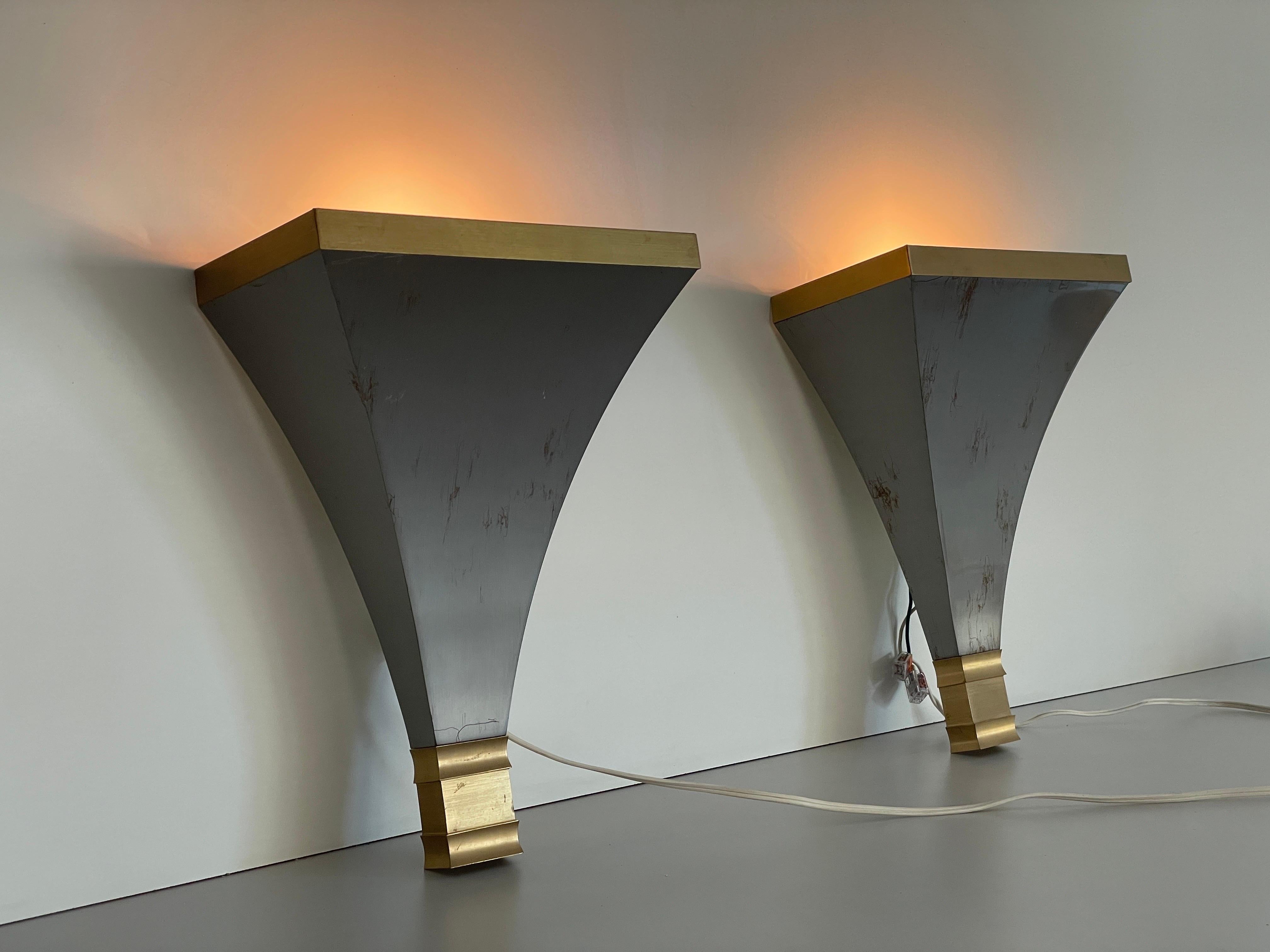 Grey and Gold metal Pair of Sconces by Art-Line, 1980s, Germany For Sale 9