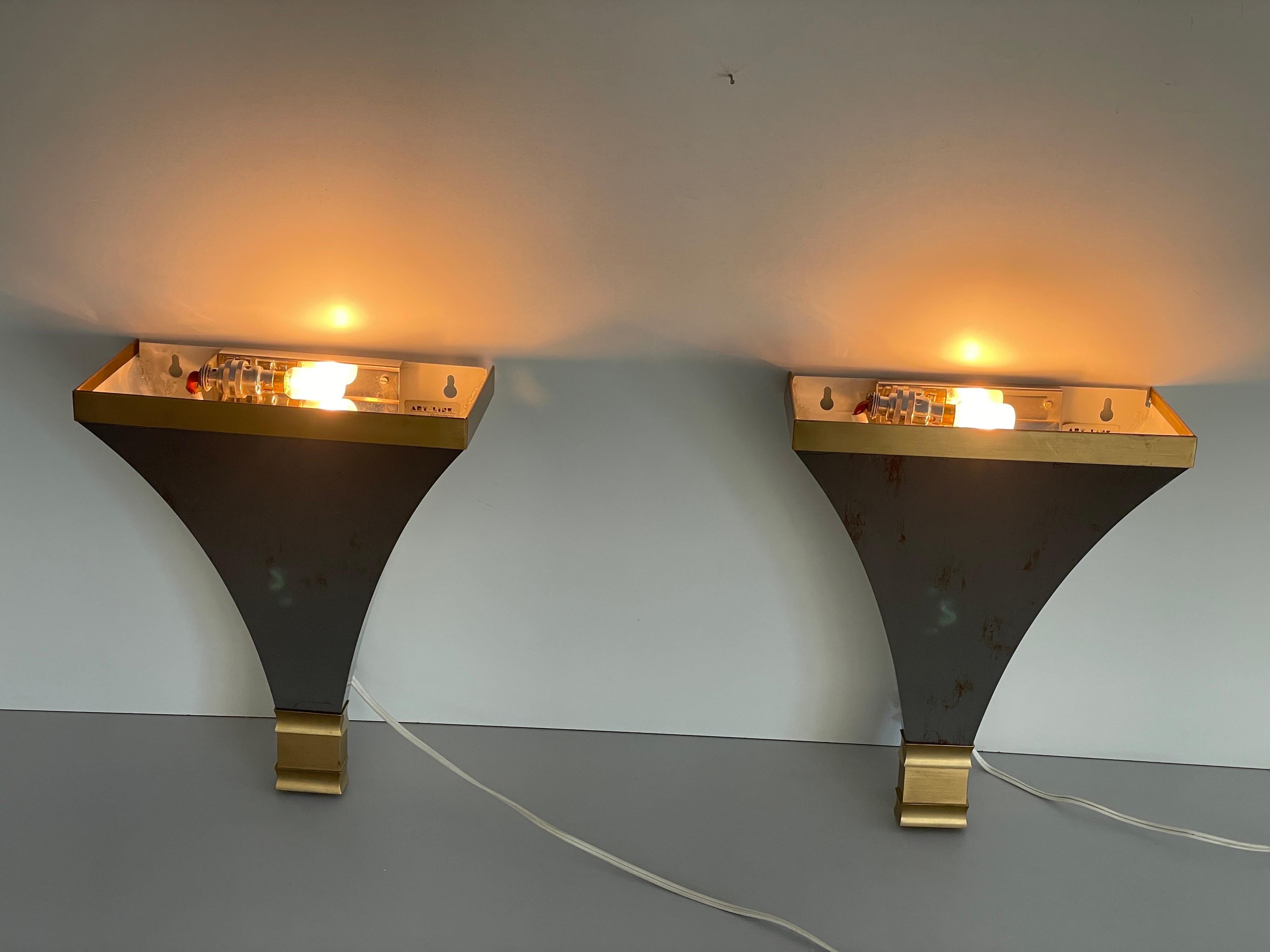 Grey and Gold metal Pair of Sconces by Art-Line, 1980s, Germany For Sale 10