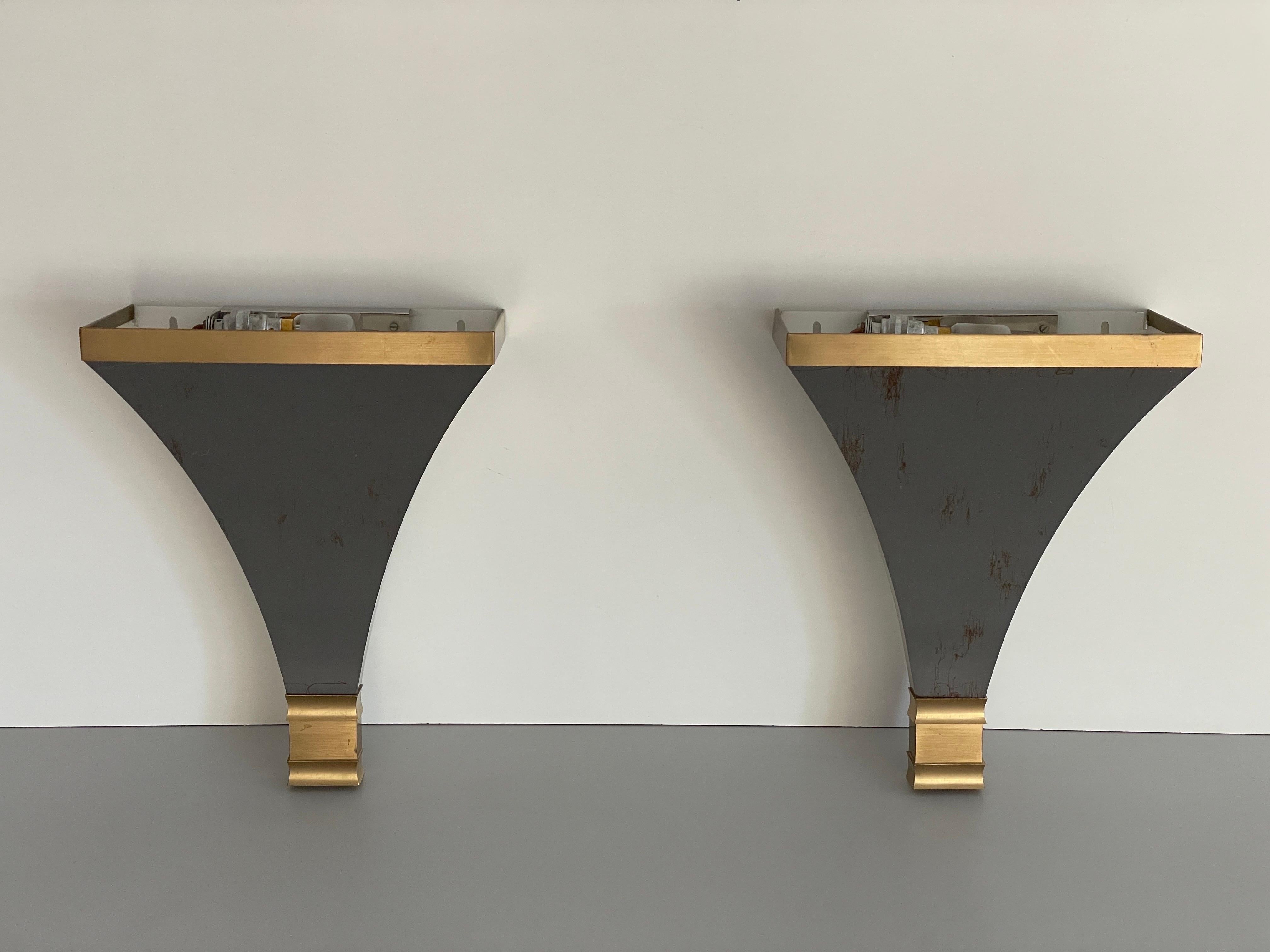 Space Age Grey and Gold metal Pair of Sconces by Art-Line, 1980s, Germany For Sale