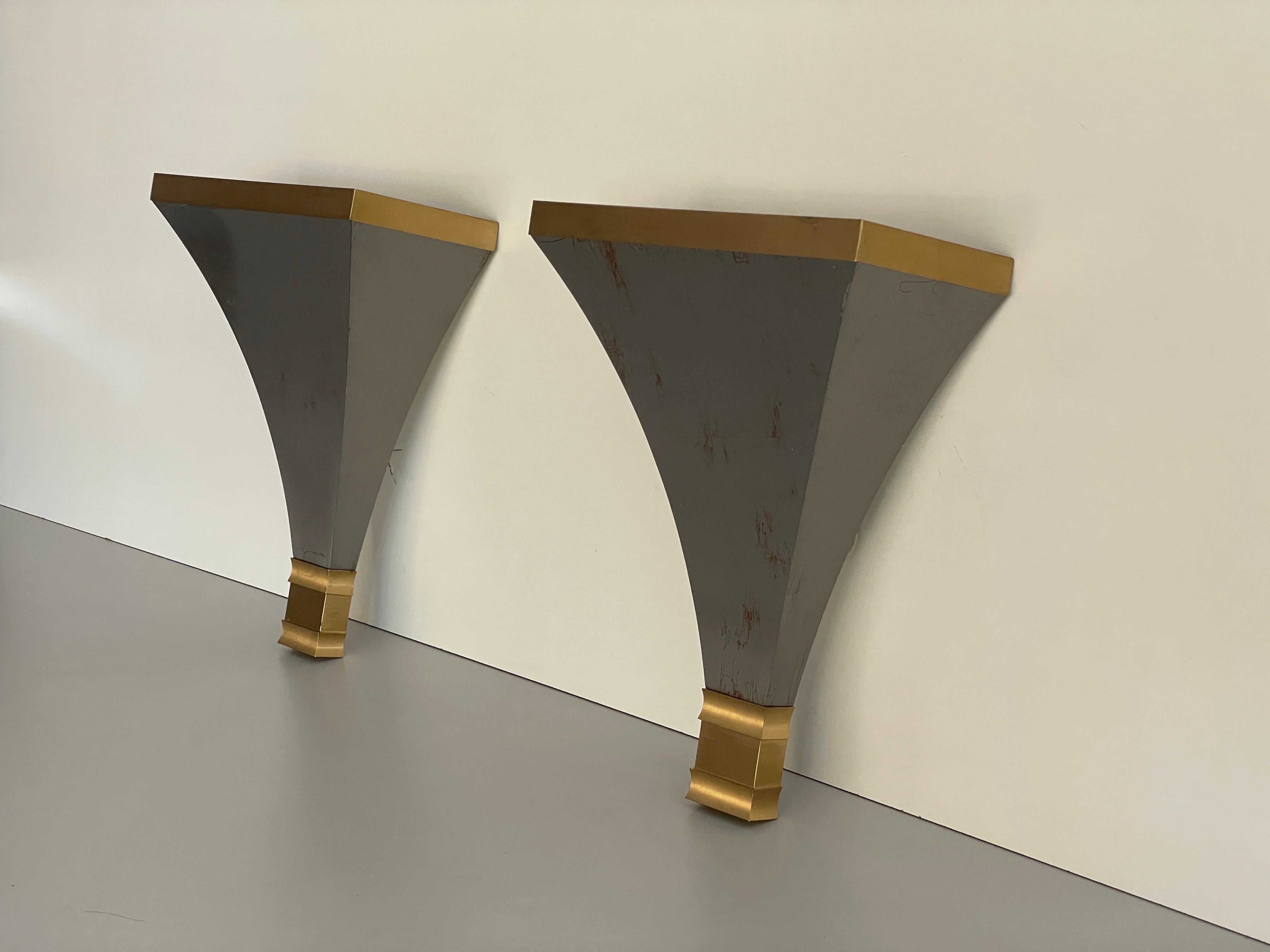 Late 20th Century Grey and Gold metal Pair of Sconces by Art-Line, 1980s, Germany For Sale