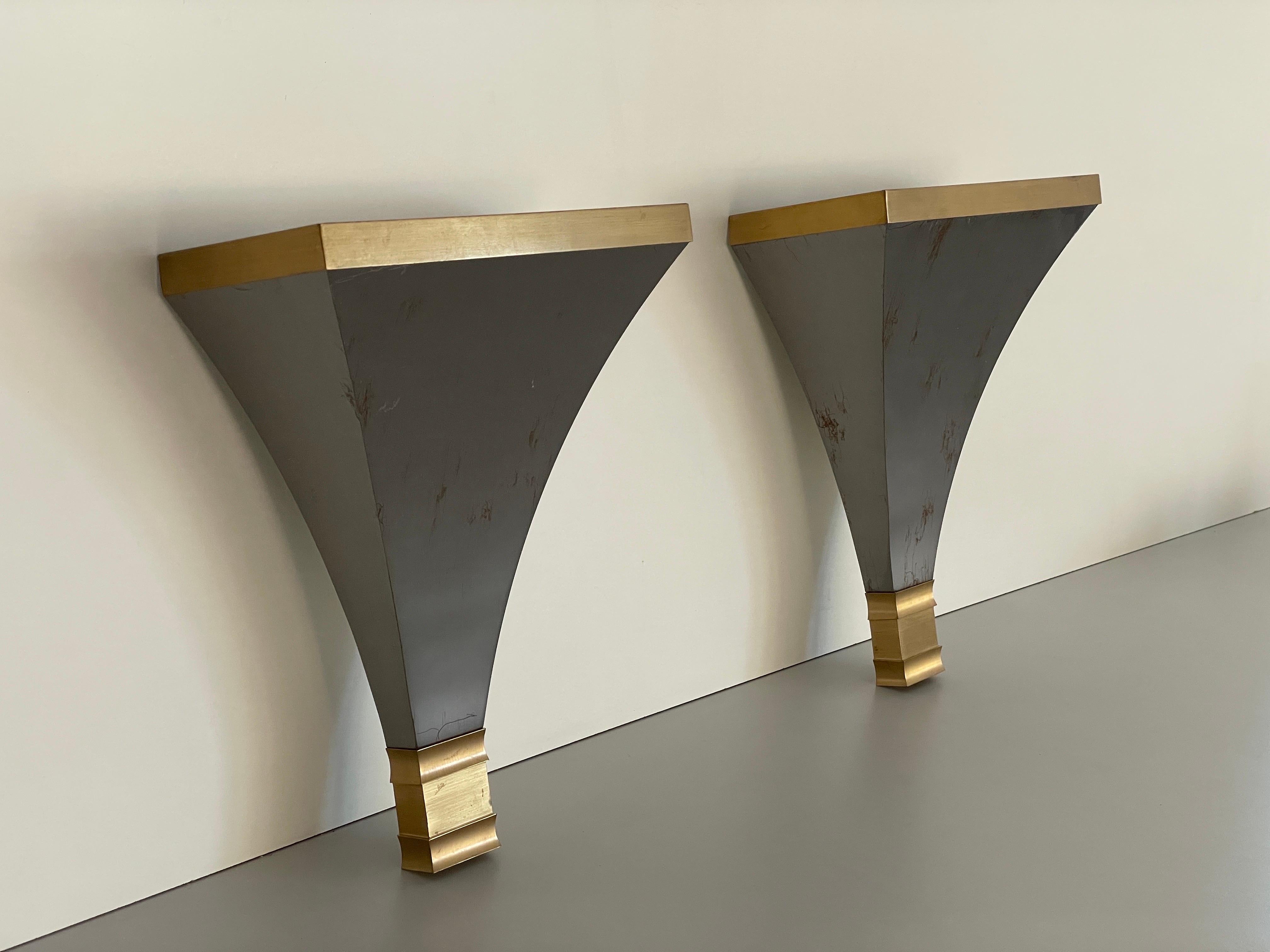 Chrome Grey and Gold metal Pair of Sconces by Art-Line, 1980s, Germany For Sale
