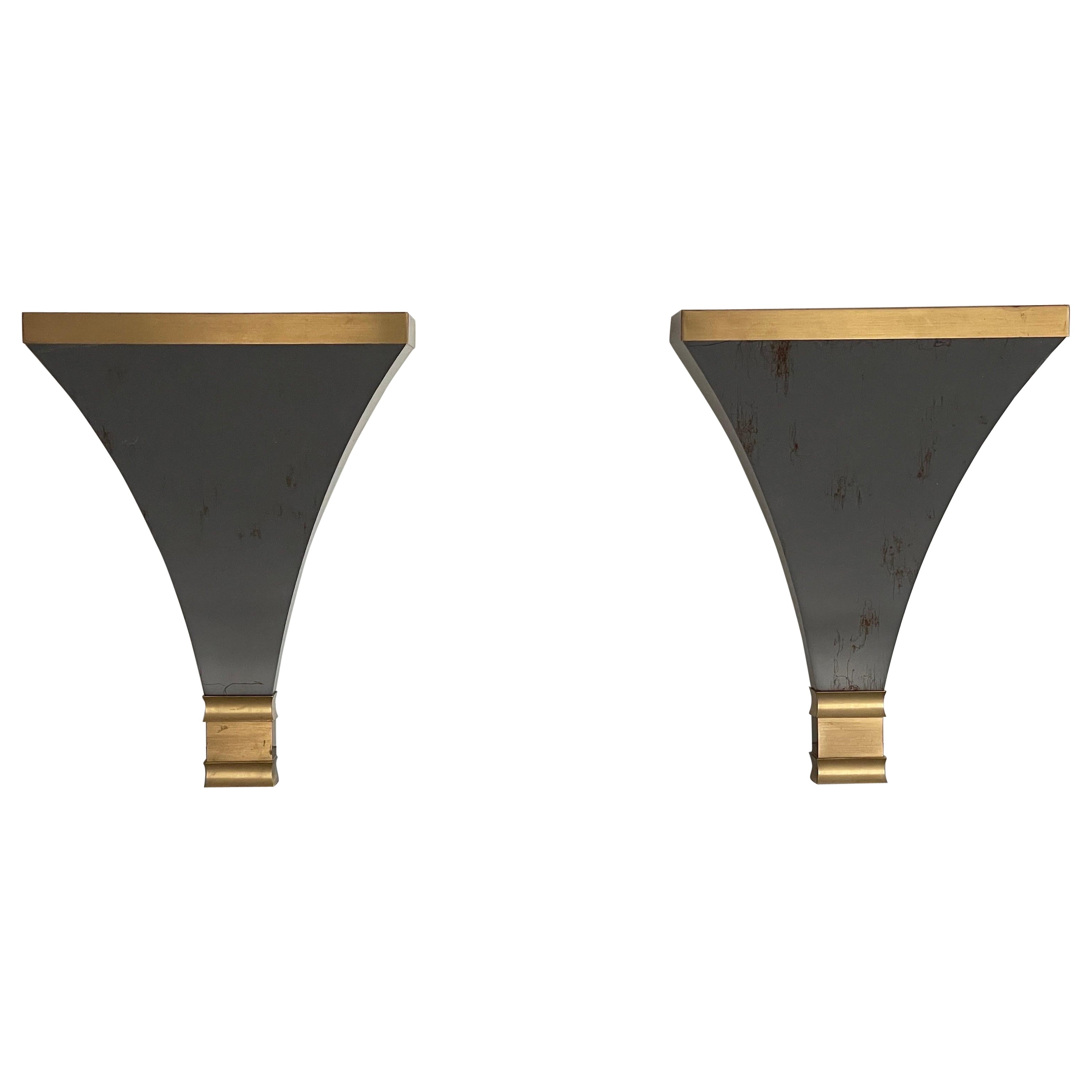 Coppia di applique in metallo grigio e oro di Art Line, anni '80, Germania