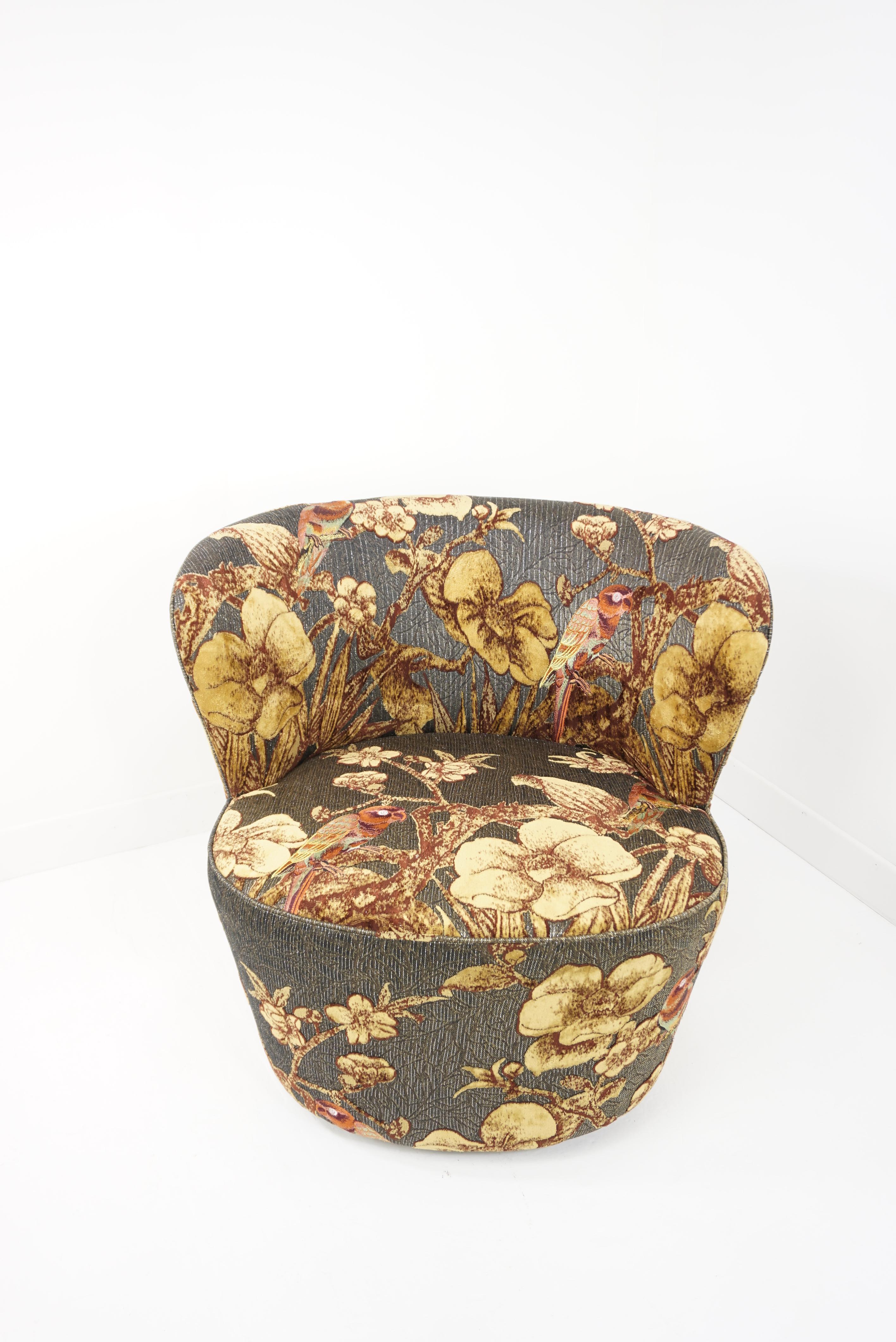 Unknown Grey and Gold Velvet and Fabric with Swivel Cocktail Armchair