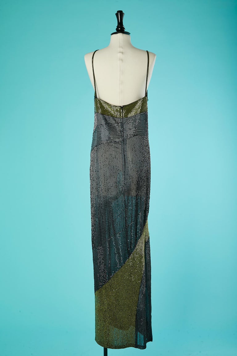 Grey and green full beaded evening dress Krizia New For Sale at 1stDibs
