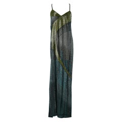 Abito da sera grigio e verde con perline Krizia New
