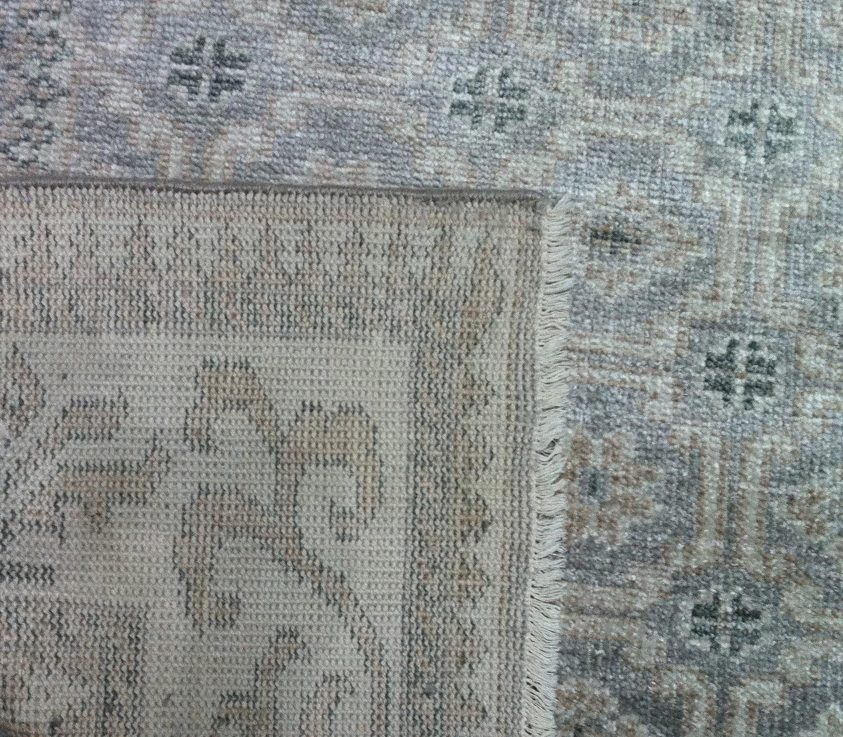 Hand-Knotted Grey and Ivory Transitional Wool Area Rug For Sale