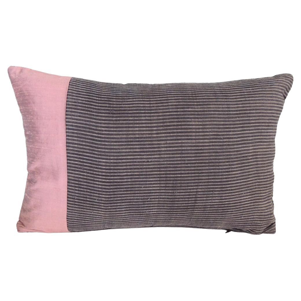 Grey and Lavender Silk Lumbar Decorative Pillow