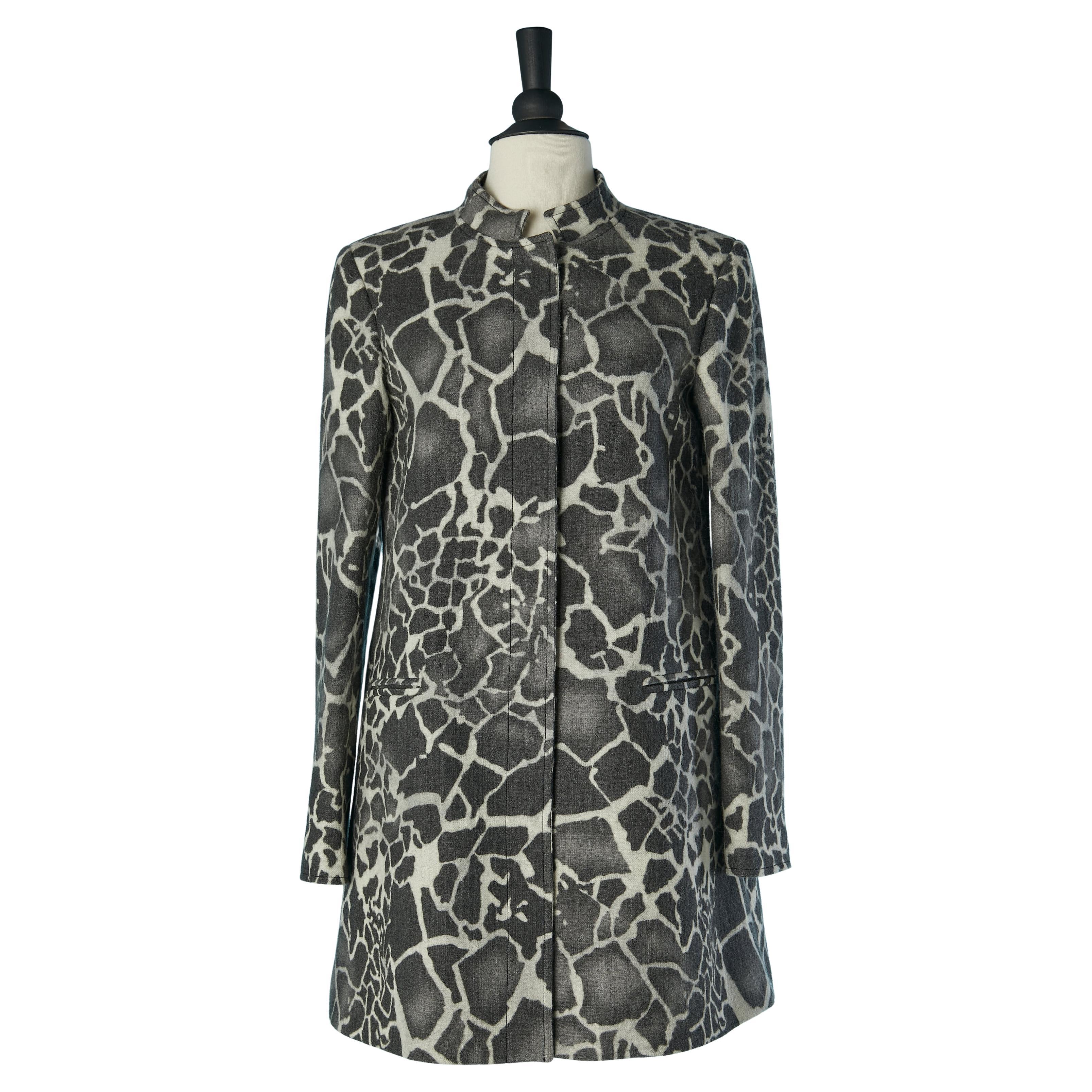 Cappotto grigio e bianco sporco con motivo animale astratto VERSACE JEANS Couture