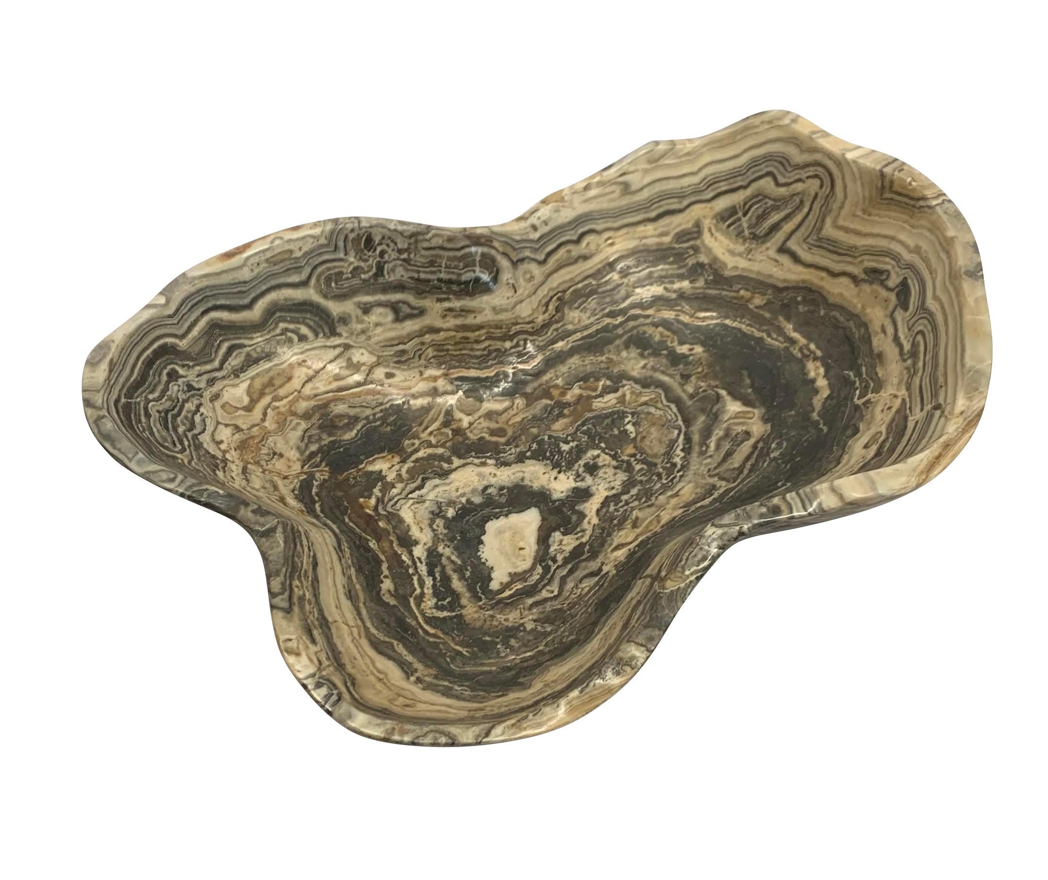 Moroccan Grey And Off White Free Form Shaped Onyx Bowl, Morocco, Contemporary