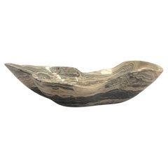 Grey And Off White Free Form Shaped Onyx Bowl, Morocco, Contemporary