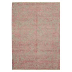 Grey and Pink Abstract Rug. Silk and Wool.