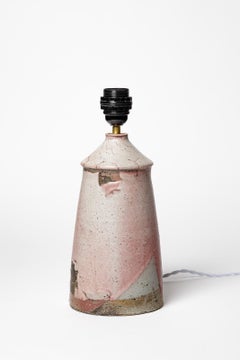 Graue und rosafarbene Keramiktischlampe aus Steinzeug La Borne 20.