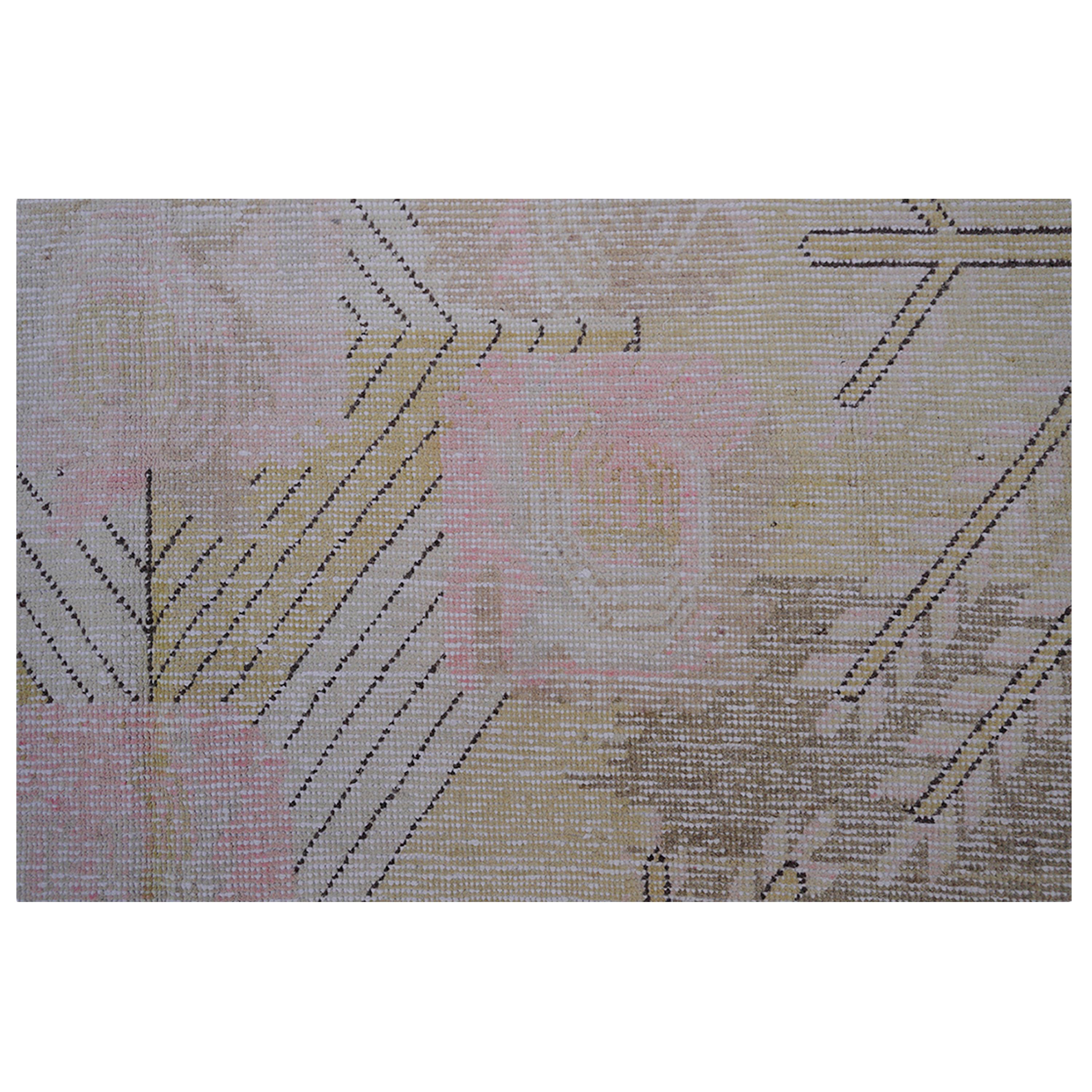 Dieser graue und rosafarbene Vintage-Teppich aus einer Woll-Baumwoll-Mischung - 5'6