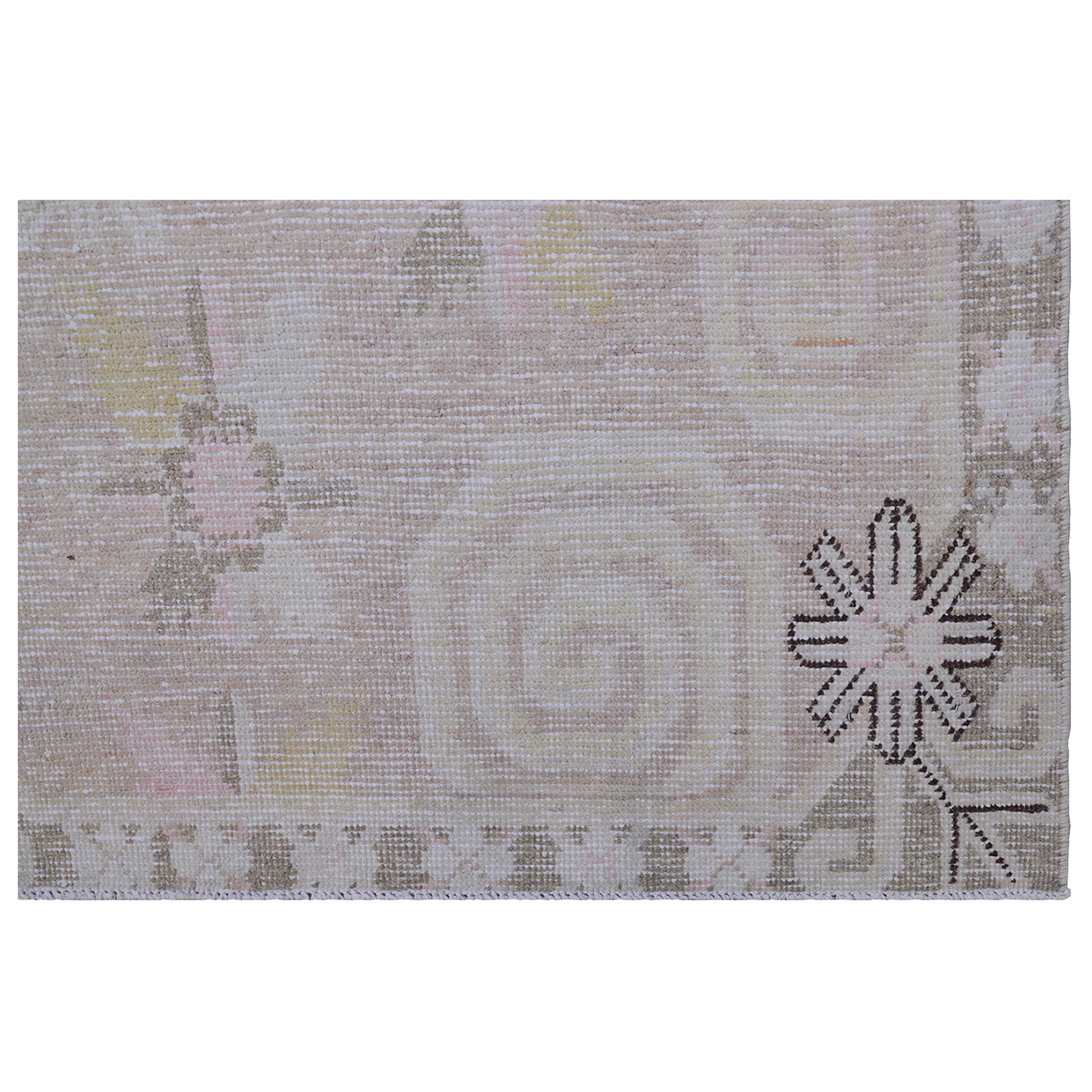 Uzbek abc carpet Grey and Pink Vintage Wool Cotton Blend Rug - 5'6