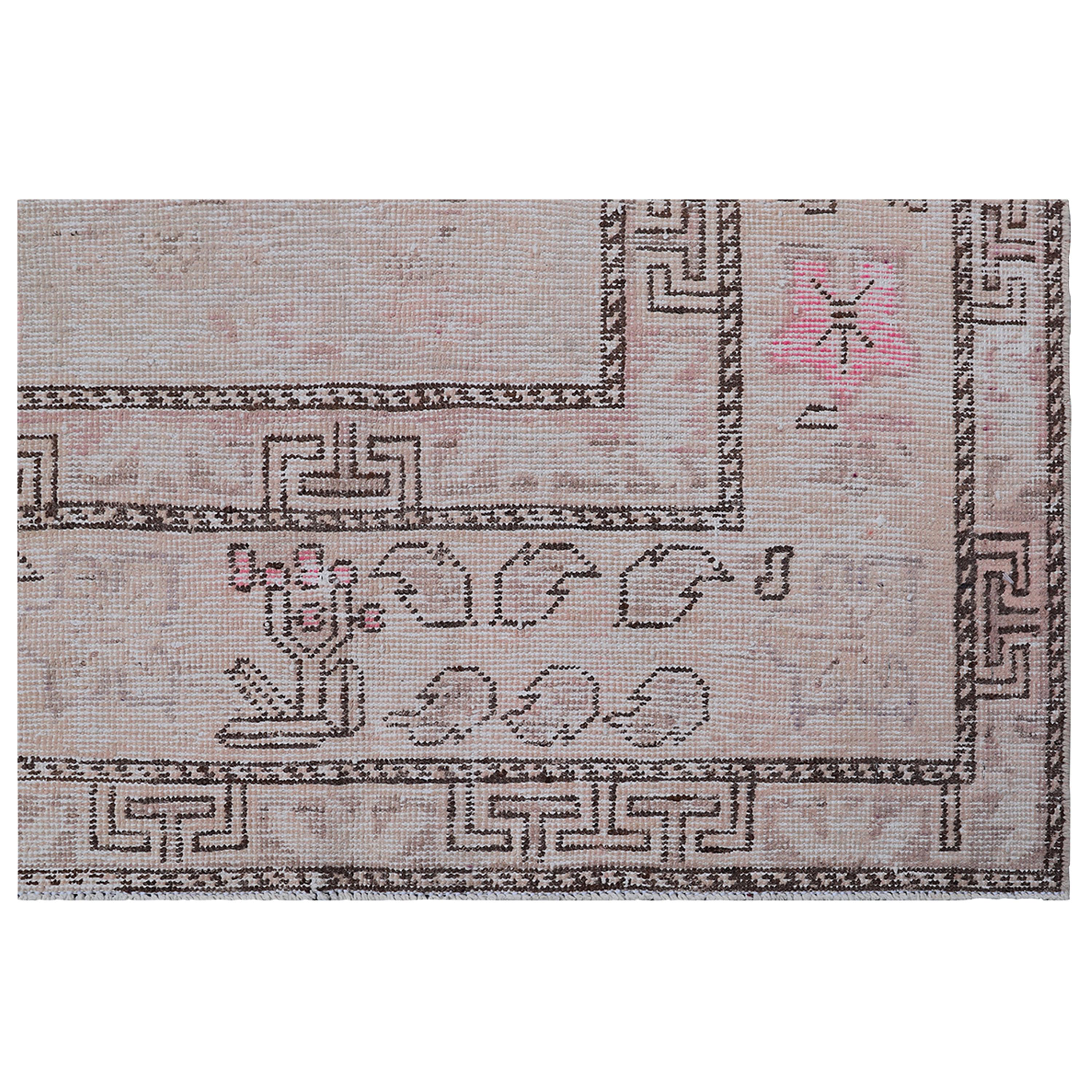 Uzbek abc carpet Grey and Pink Vintage Wool Cotton Blend Rug - 6'1