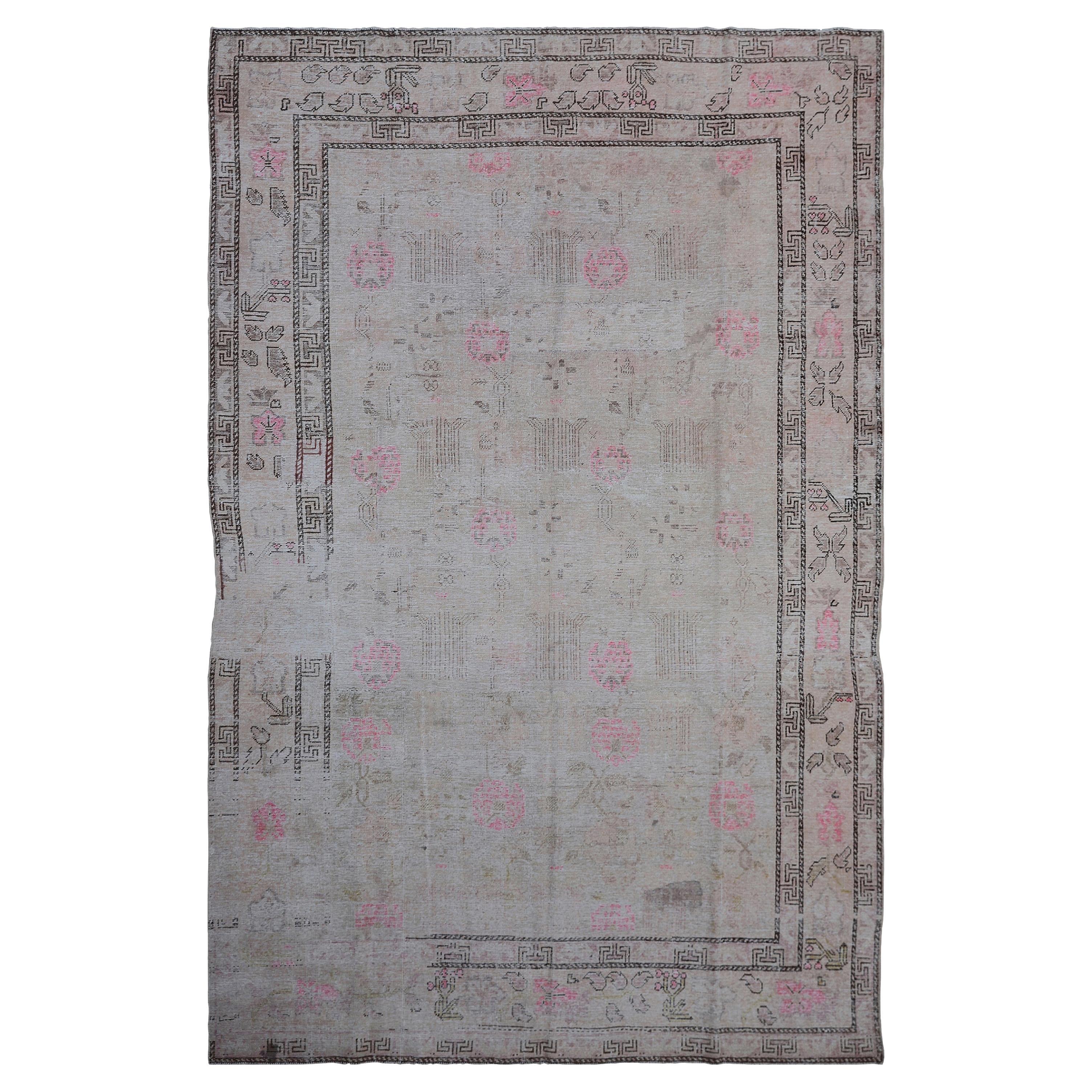 abc carpet Grey and Pink Vintage Wool Cotton Blend Rug - 6'1" x 9'10" For Sale