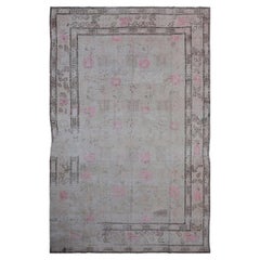 Grey and Pink Vintage Wool Cotton Blend Rug - 6'1" x 9'10"