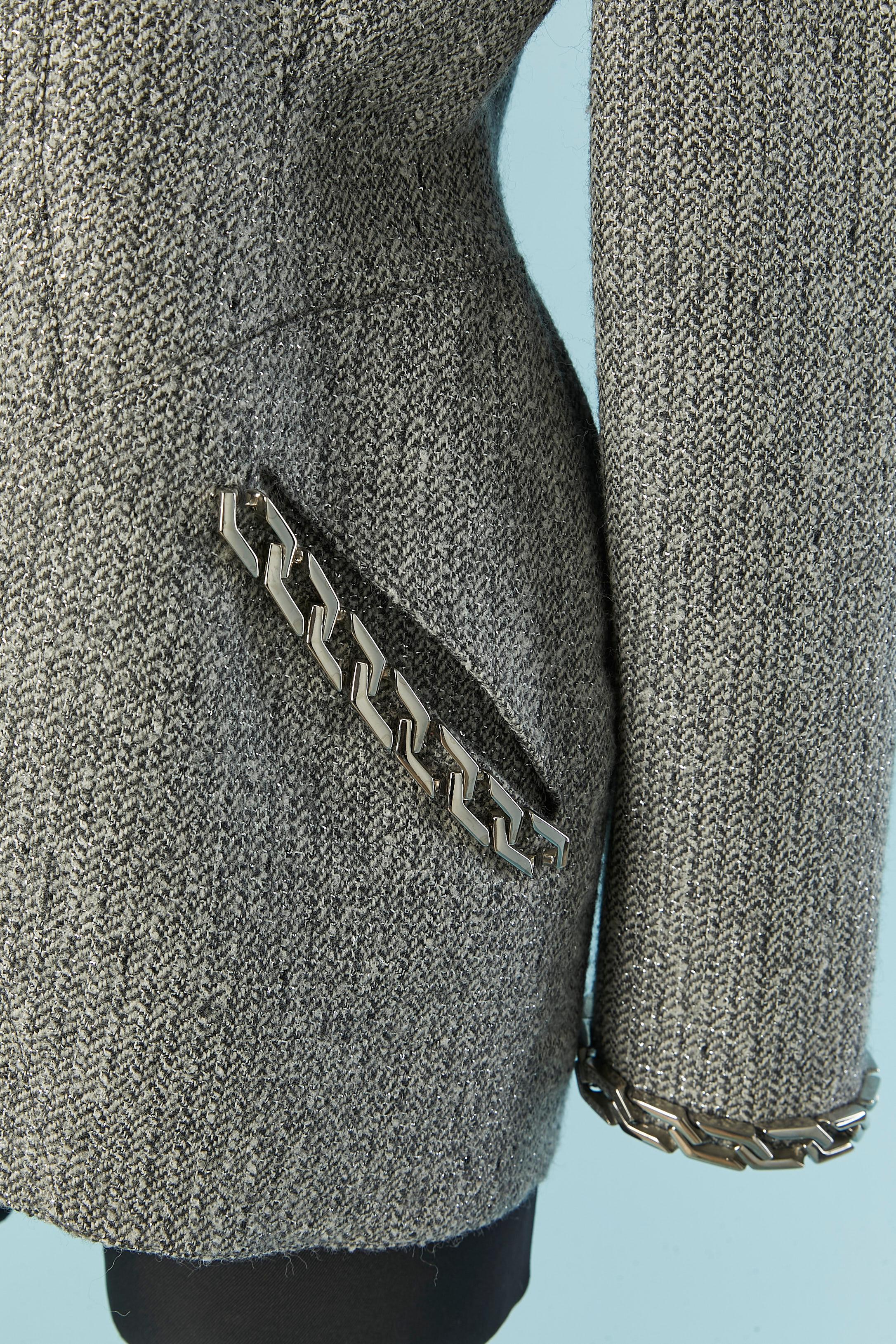 Silver Grey and silver Tweed lurex jacket with chain and star THIERRY MUGLER For Sale