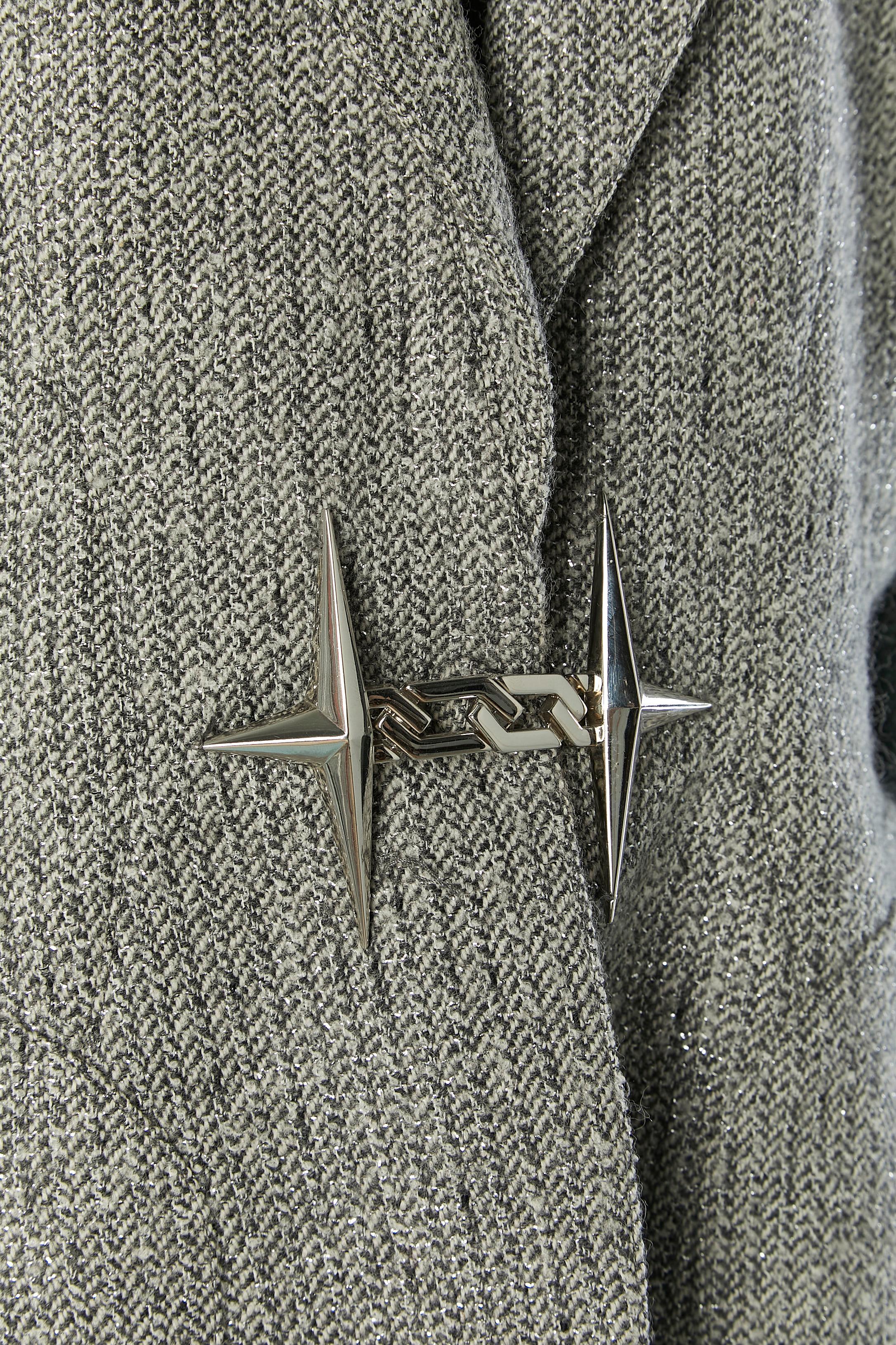 Grey and silver Tweed lurex jacket with chain and star THIERRY MUGLER In Excellent Condition For Sale In Saint-Ouen-Sur-Seine, FR