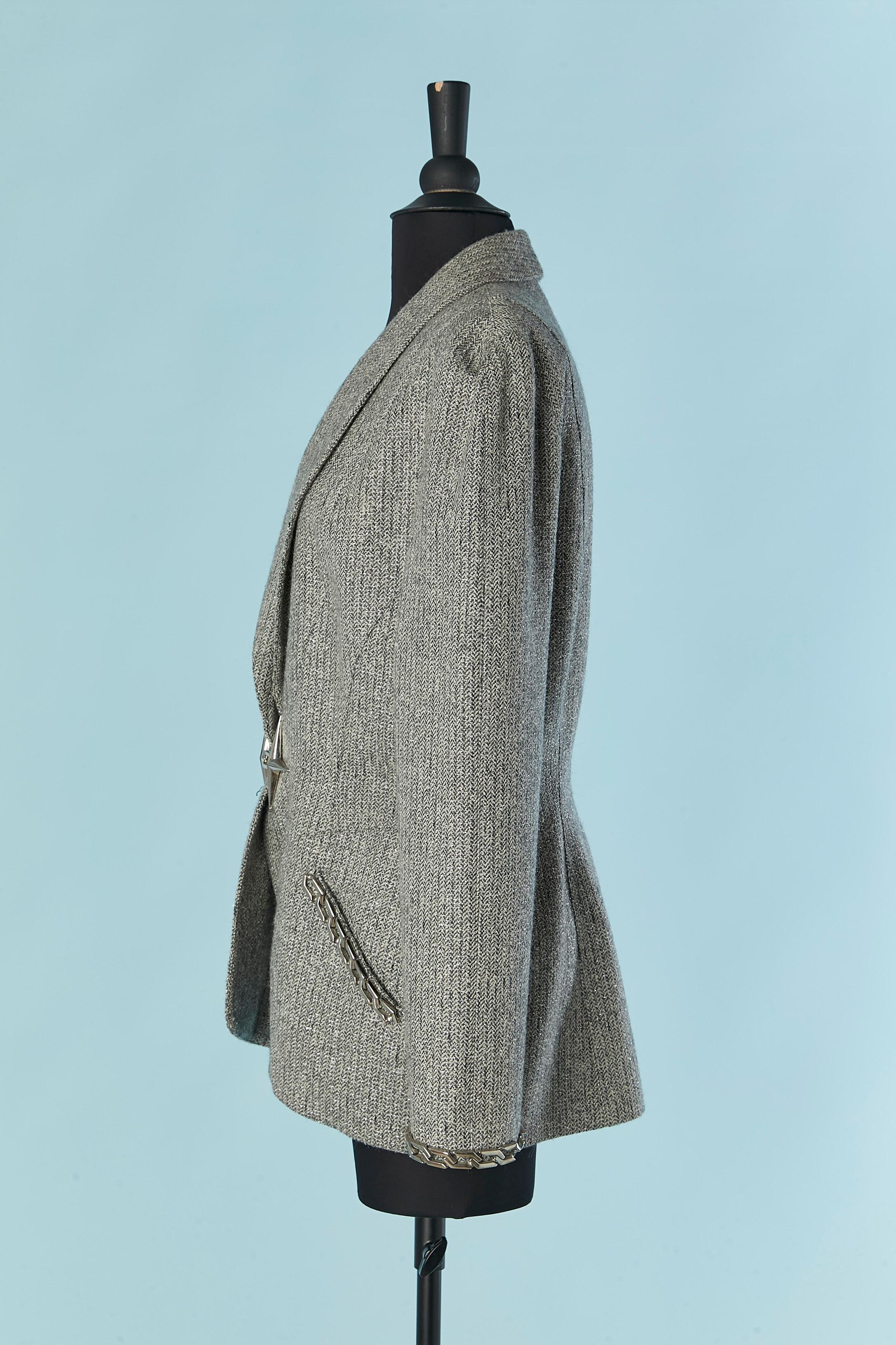 Women's Grey and silver Tweed lurex jacket with chain and star THIERRY MUGLER For Sale