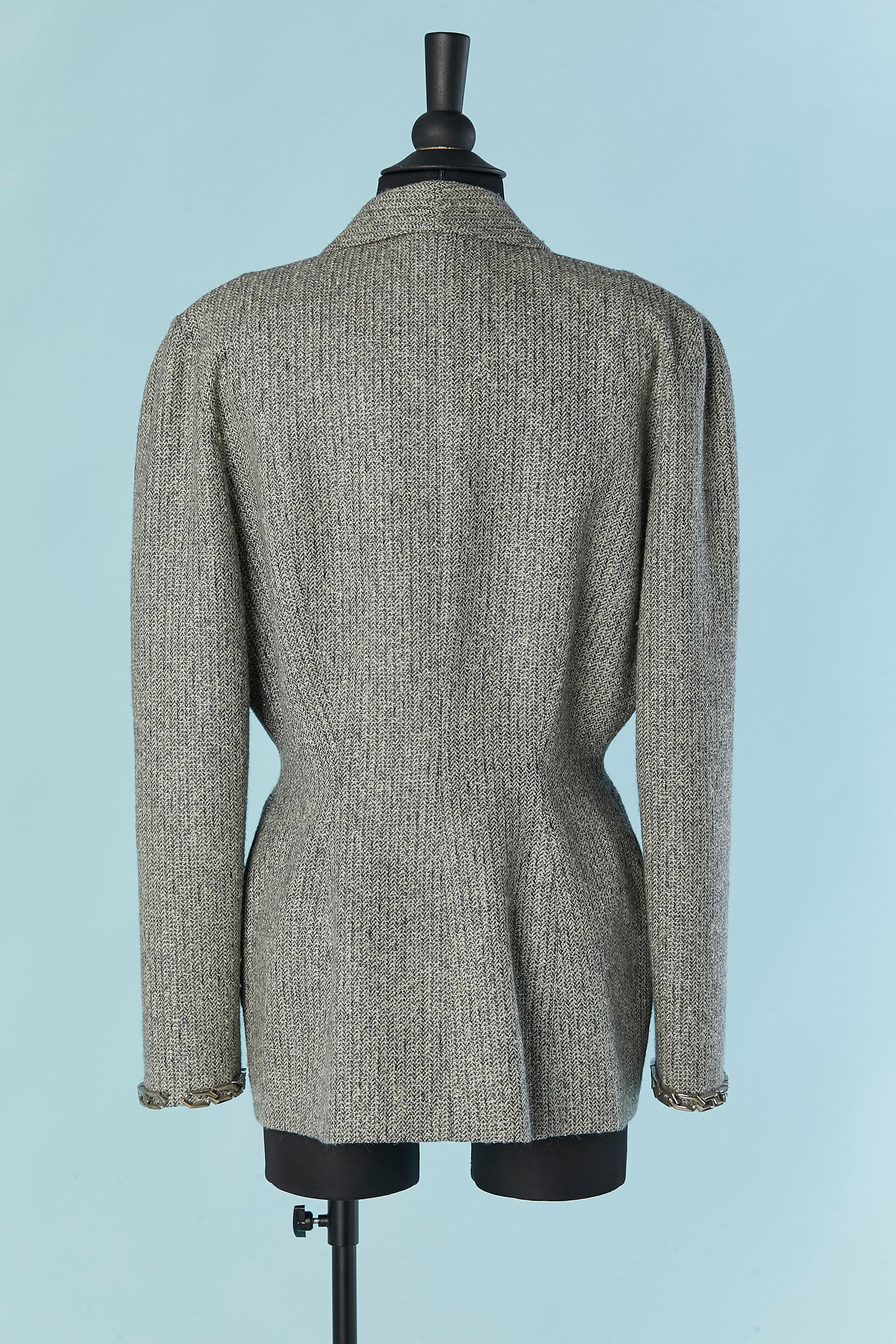 Grey and silver Tweed lurex jacket with chain and star THIERRY MUGLER For Sale 1