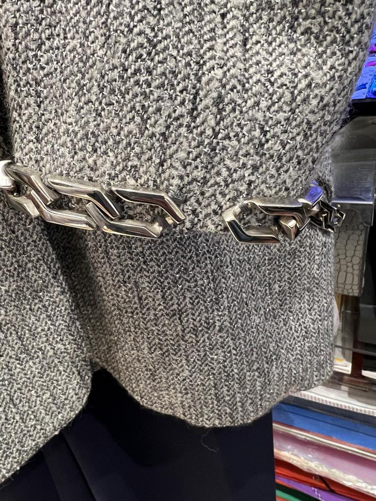 Grey and silver Tweed lurex jacket with chain and star THIERRY MUGLER For Sale 2
