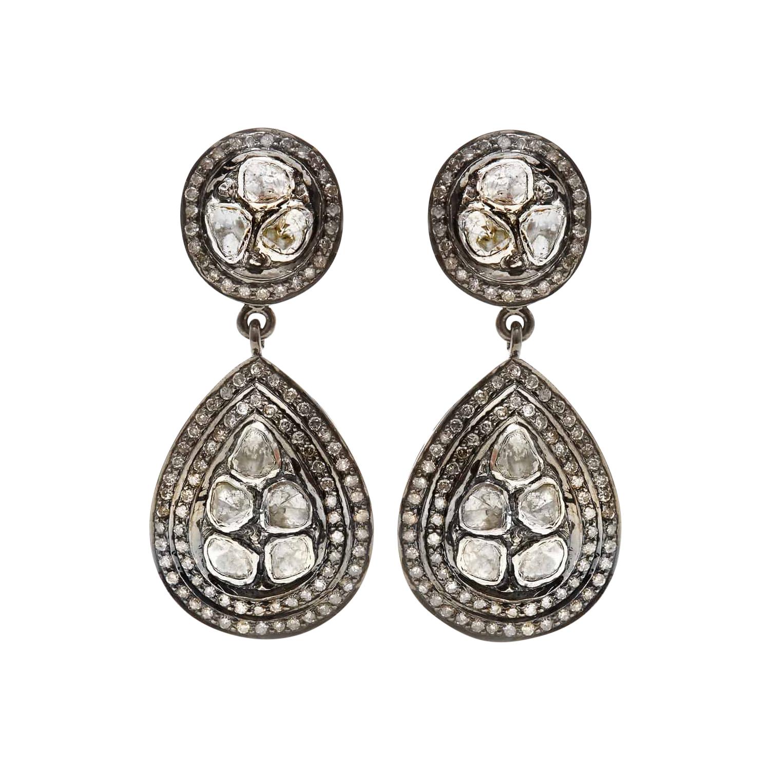 Grey and White Diamond Chandelier Earrings For Sale